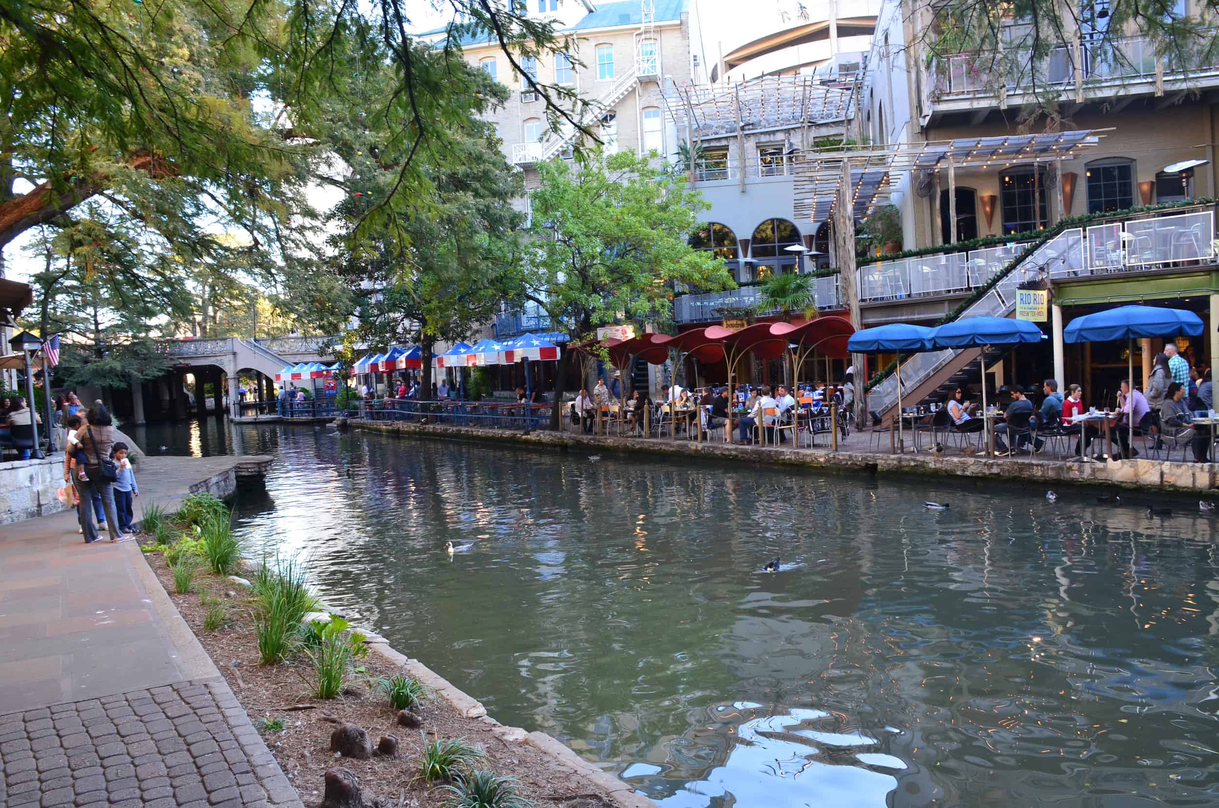 Restaurants along the river on the San Antonio River Walk in San Antonio, Texas