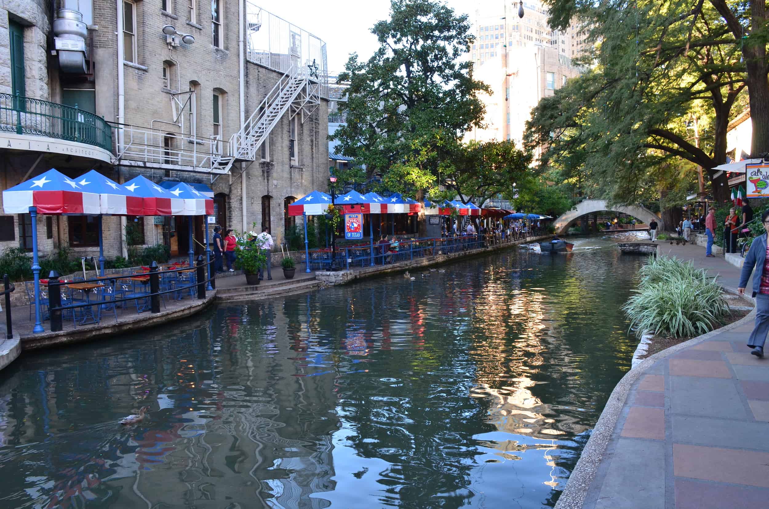 Restaurants along the river on the San Antonio River Walk in San Antonio, Texas