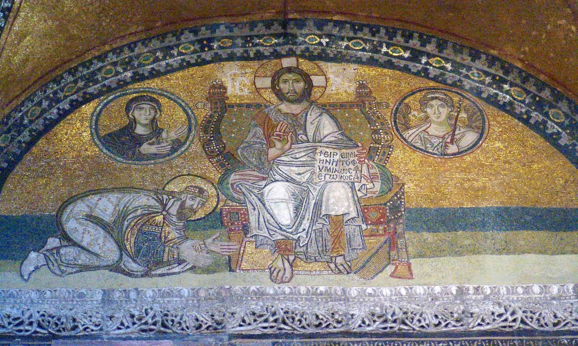 Mosaic of the Imperial Gate at Hagia Sophia in Istanbul, Turkey