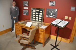 Desk and chair used to sign the Higher Education Act into law at the LBJ Museum in San Marcos, Texas