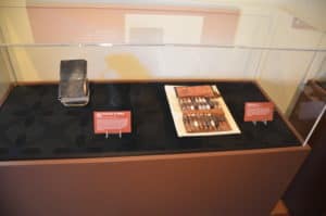 Bible owned by Sam Houston Jr. (left) and medical kit (right) at the Texas State Capitol Visitors Center in Austin, Texas