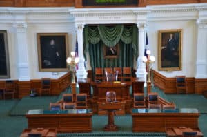 Rostrum in the Senate Chamber at the Texas State Capitol in Austin, Texas