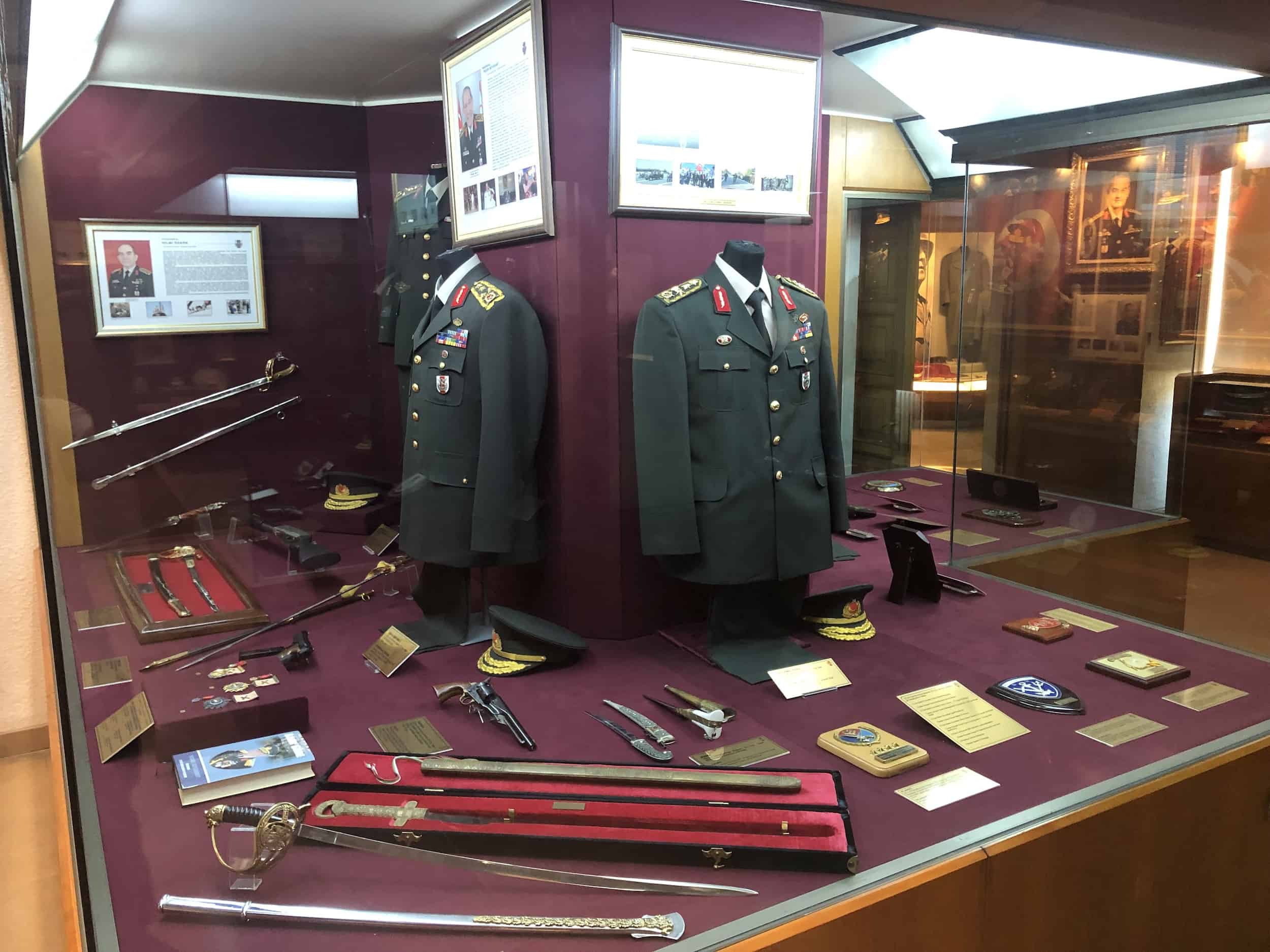 Items belonging to Turkish generals in the Chiefs of General Staff Hall at the Harbiye Military Museum in Istanbul, Turkey