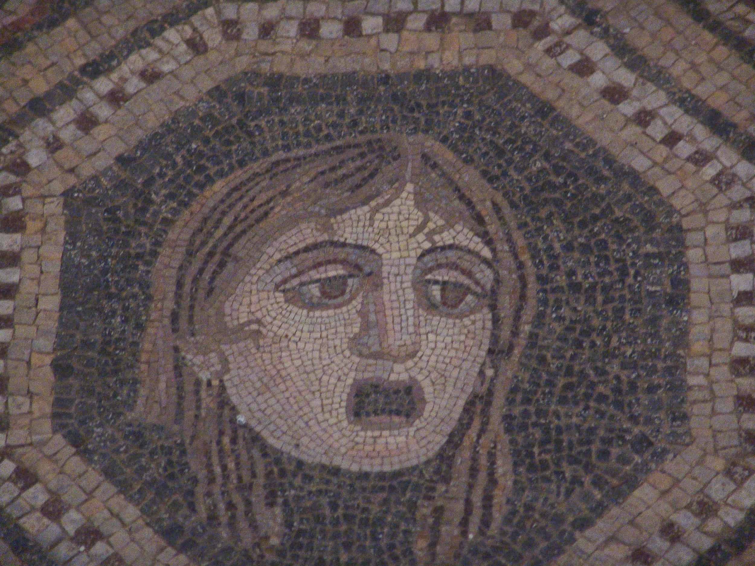 Woman on a mosaic floor of Building Z in the Lower Acropolis of Pergamon