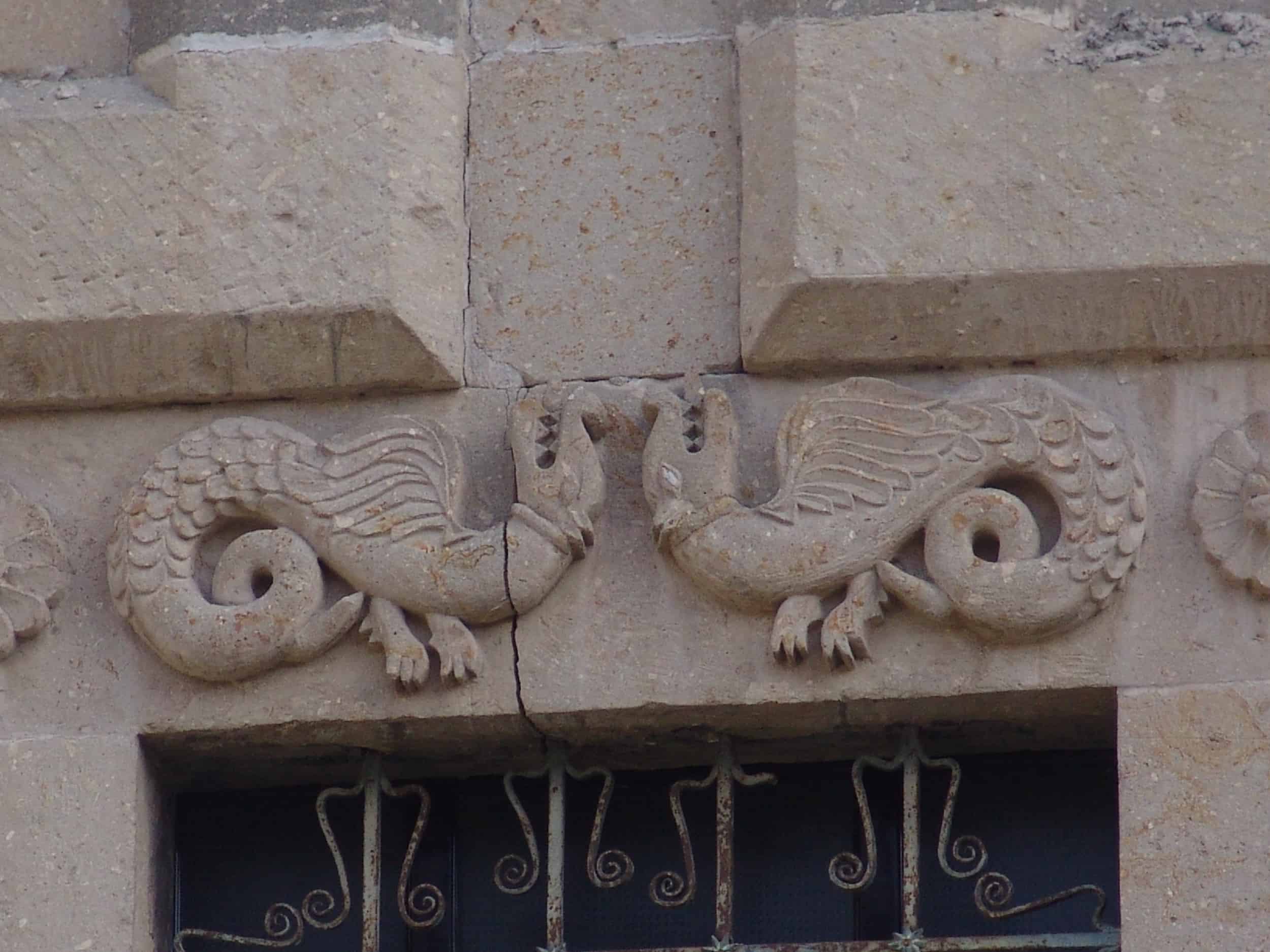 Dragon reliefs at the Saints Constantine and Helen Church in Mustafapaşa (Sinasos), Cappadocia, Turkey