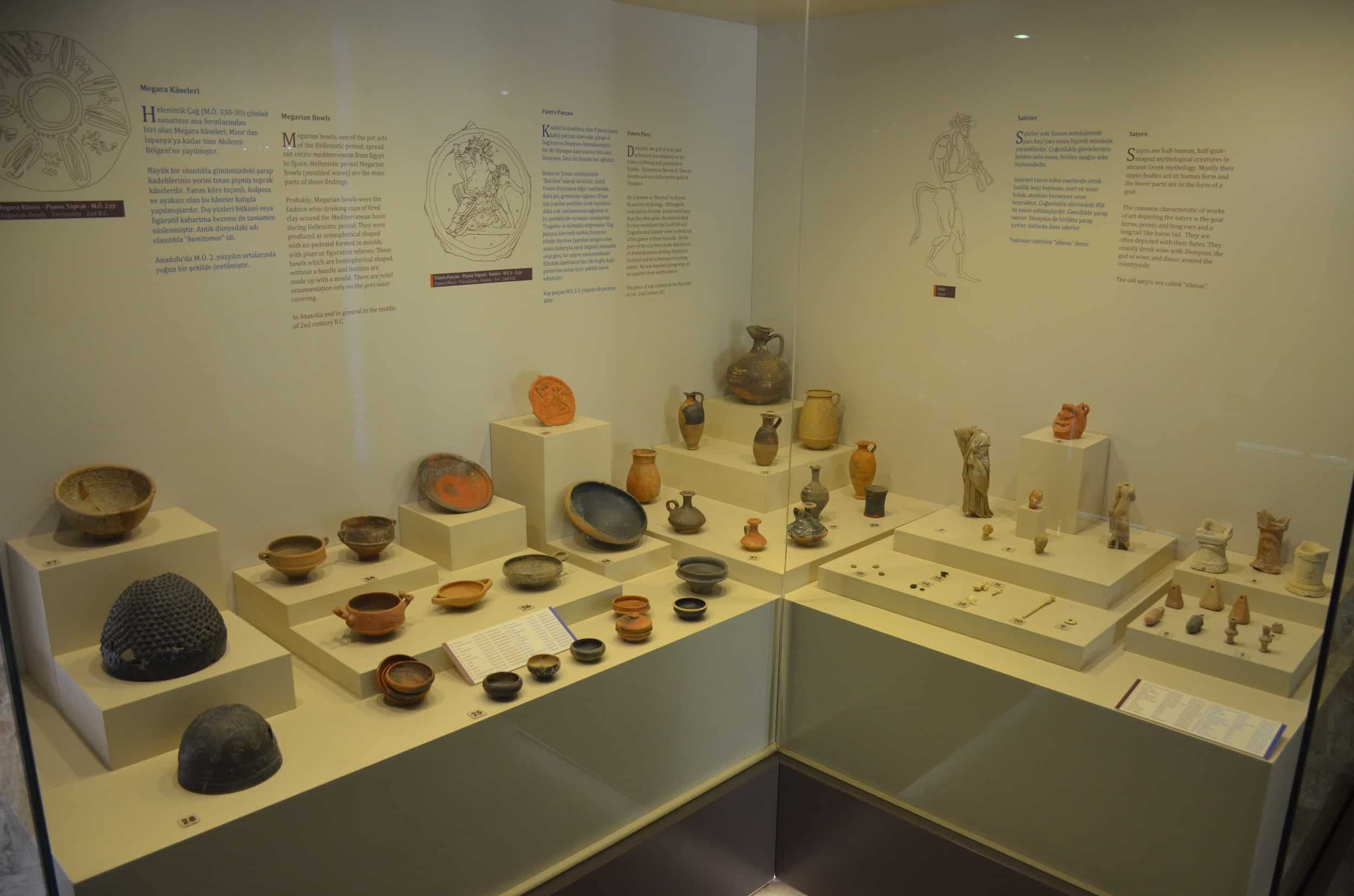 Megarian bowls and Patara pottery in the Knidos Hall at the Marmaris Museum