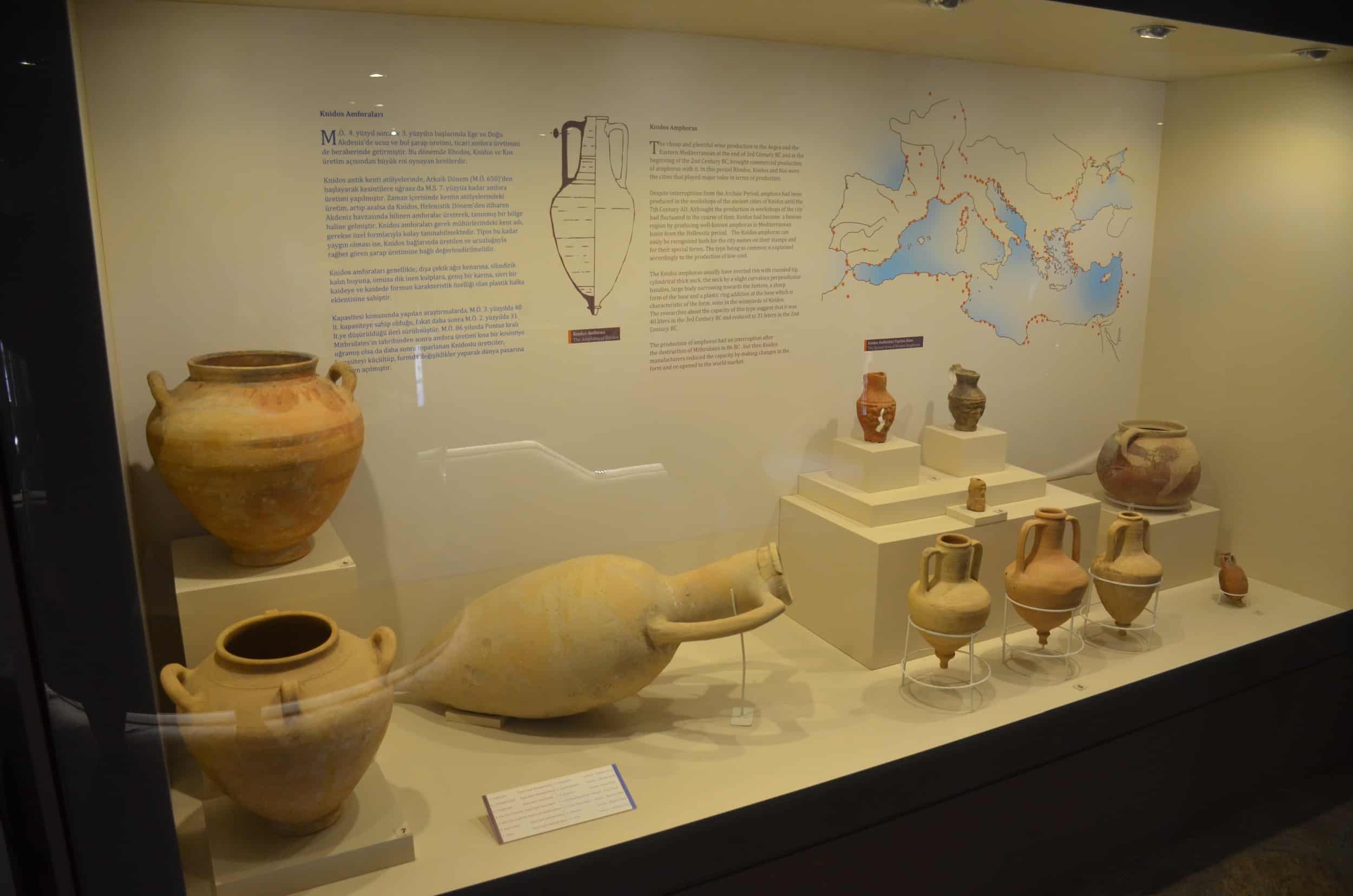 Knidos amphorae in the Knidos Hall at the Marmaris Museum at Marmaris Castle in Marmaris, Turkey
