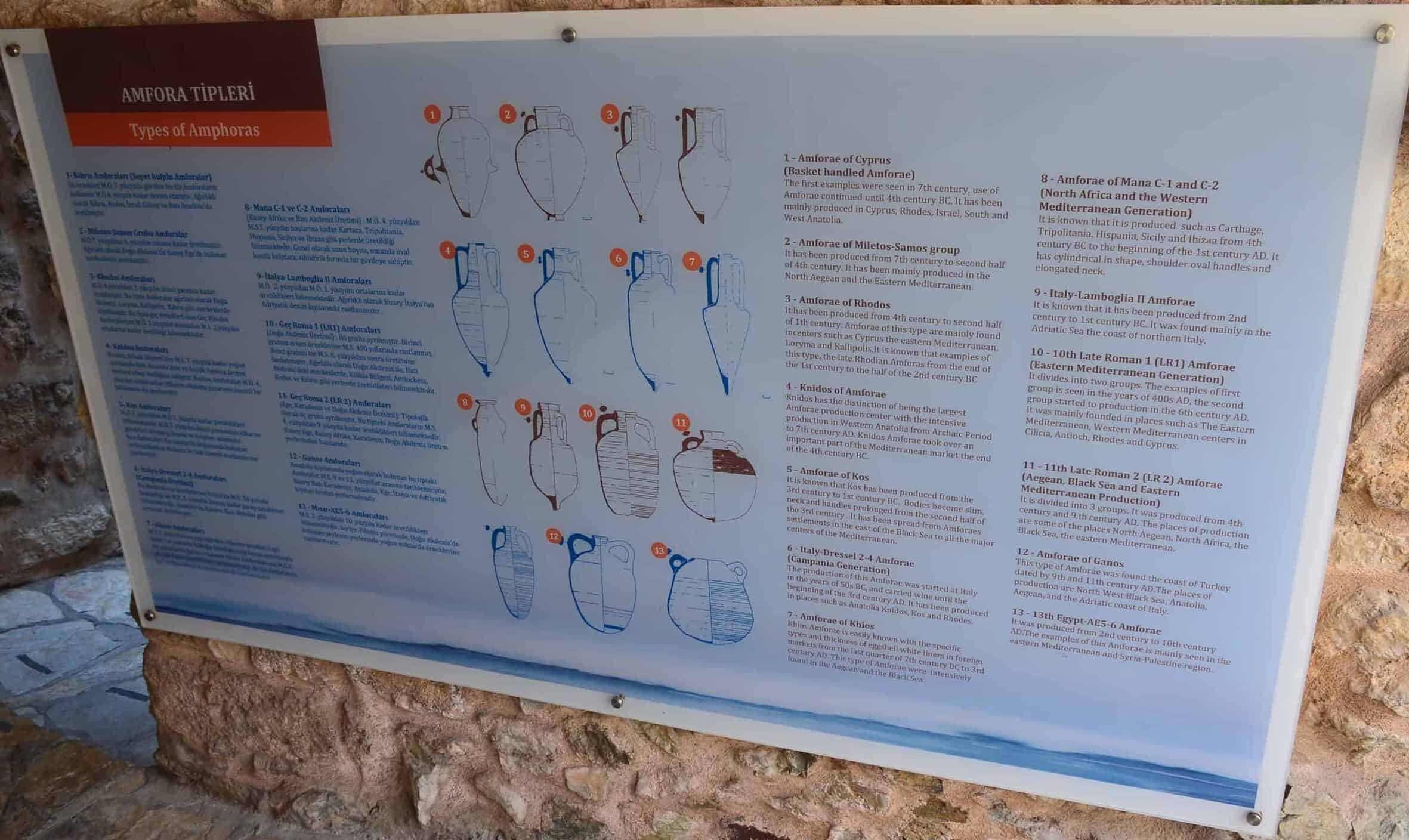 Chart of different types of amphorae