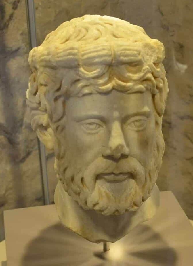 Head of a male statue; marble; Roman period in the Hall of Stone Artifacts