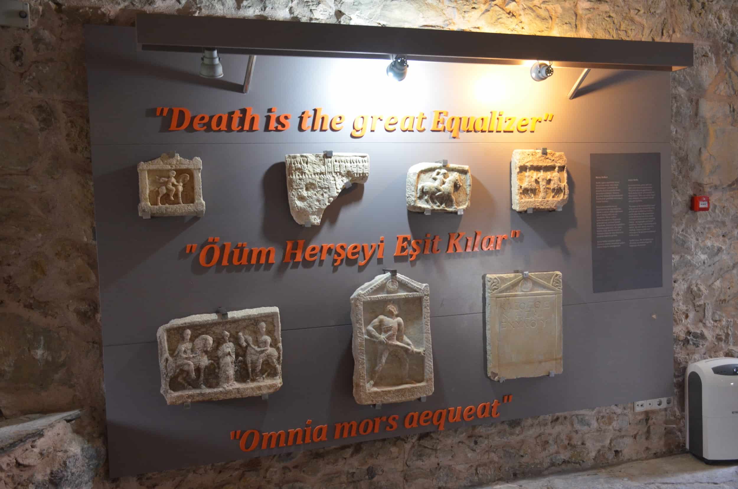 Grave stelae in the Hall of Stone Artifacts at the Marmaris Museum
