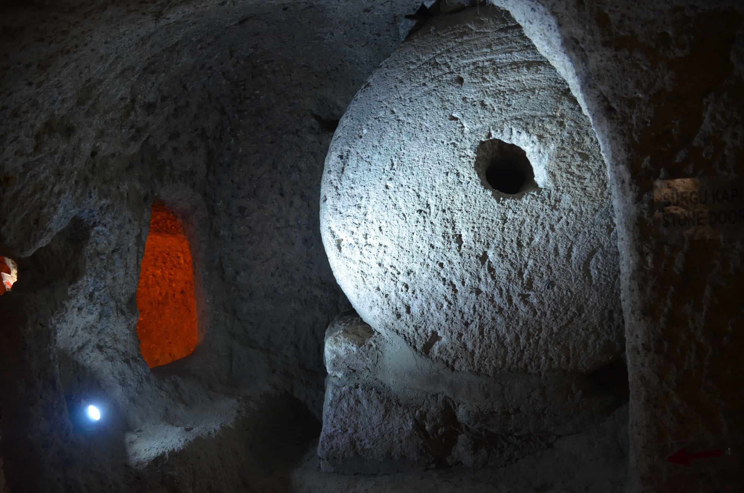 Stone door at Kaymaklı Underground City in Cappadocia, Turkey