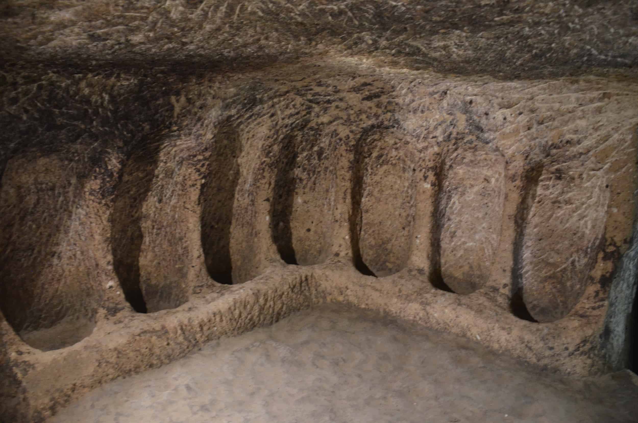 Storage space for jugs in a cave