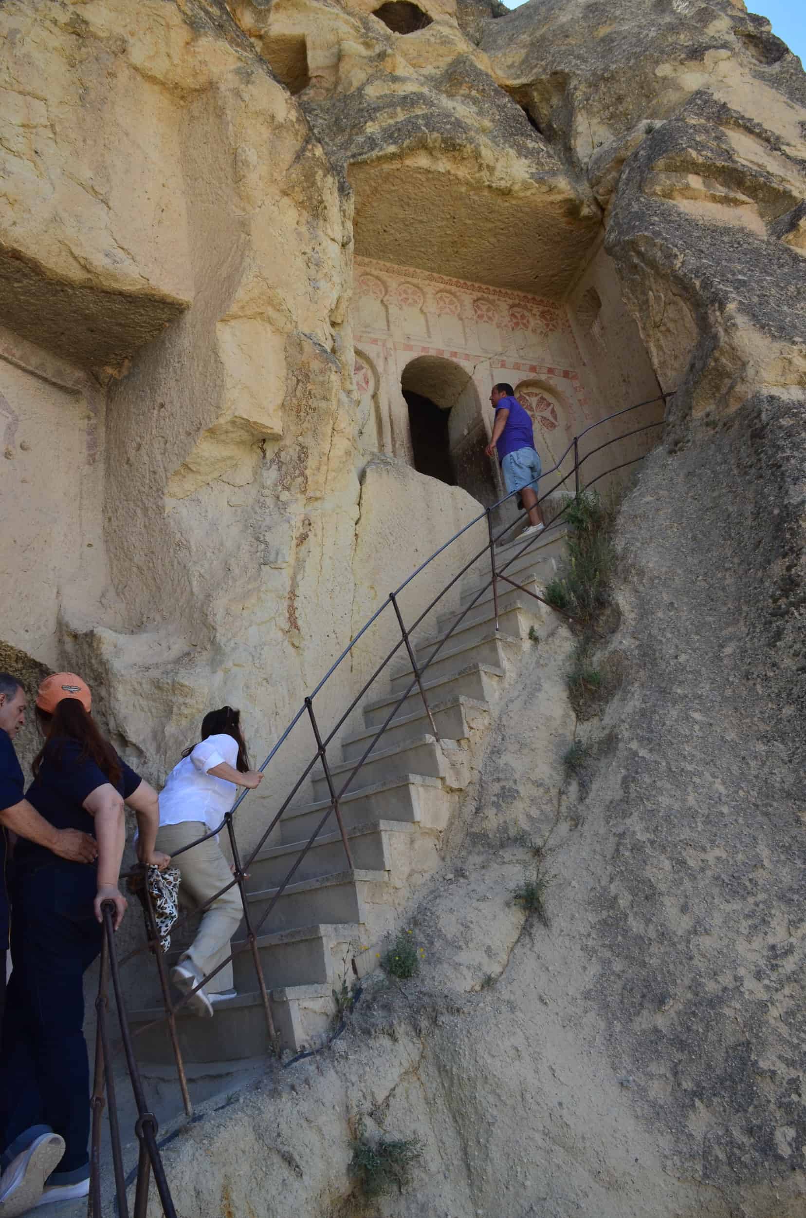 Stairs leading to the Nameless Chapel at Göreme Open Air Museum in Cappadocia, Turkey