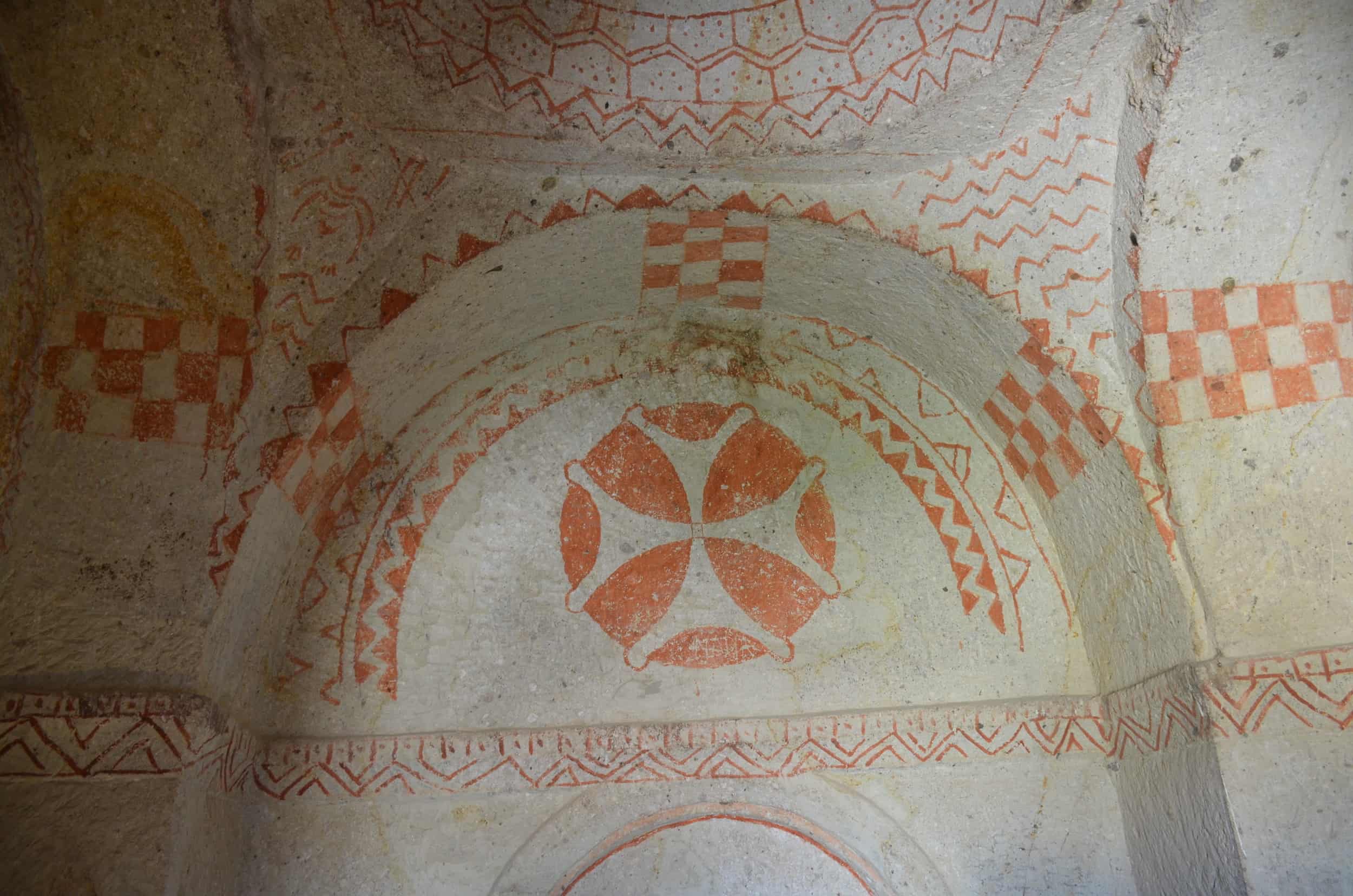 Maltese cross and decorations in the Nameless Chapel at Göreme Open Air Museum in Cappadocia, Turkey