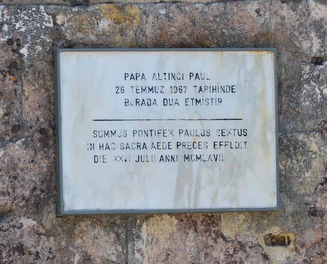 Plaque indicating Pope Paul VI prayed in the Church of Mary at Ephesus