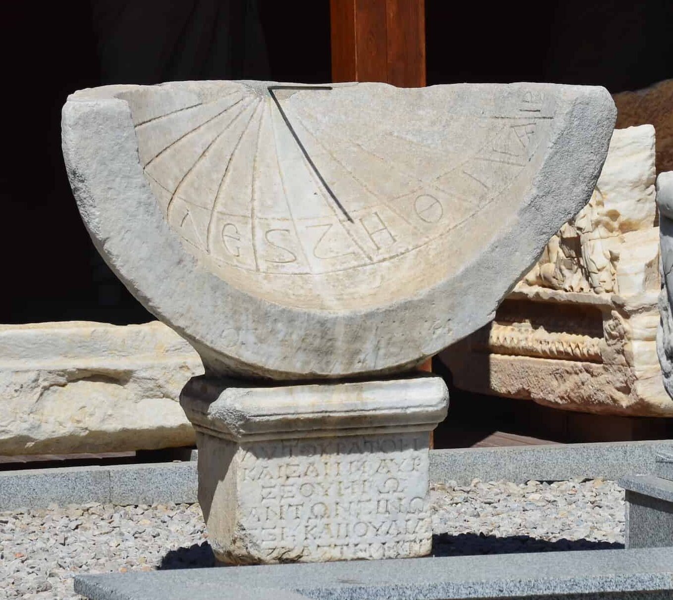 Sundial in the courtyard at the Ephesus Museum in Selçuk, Turkey