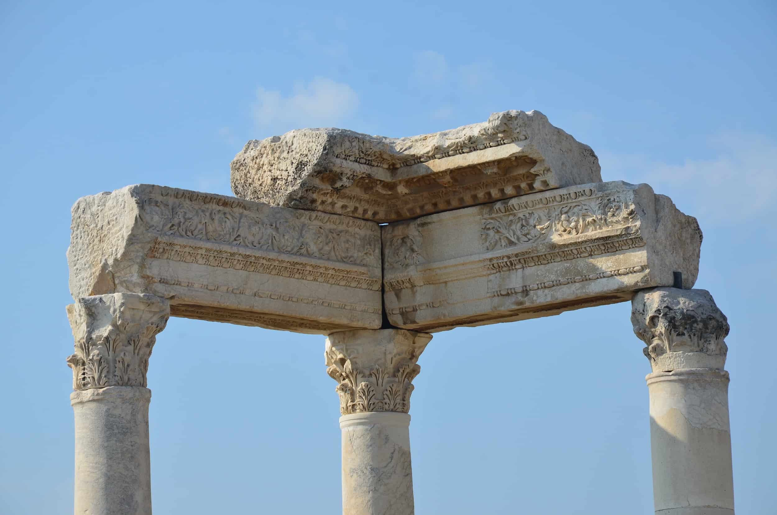 Columns on the southeast corner of the courtyard of Temple A