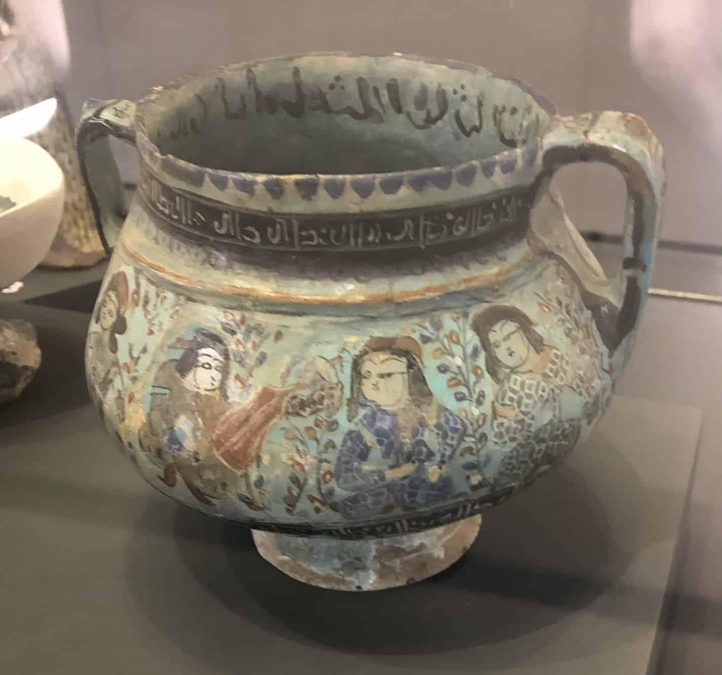 Double handled vase, minai technique, Seljuk period, 13th century at the Bursa Museum of Turkish and Islamic Arts in Bursa, Turkey