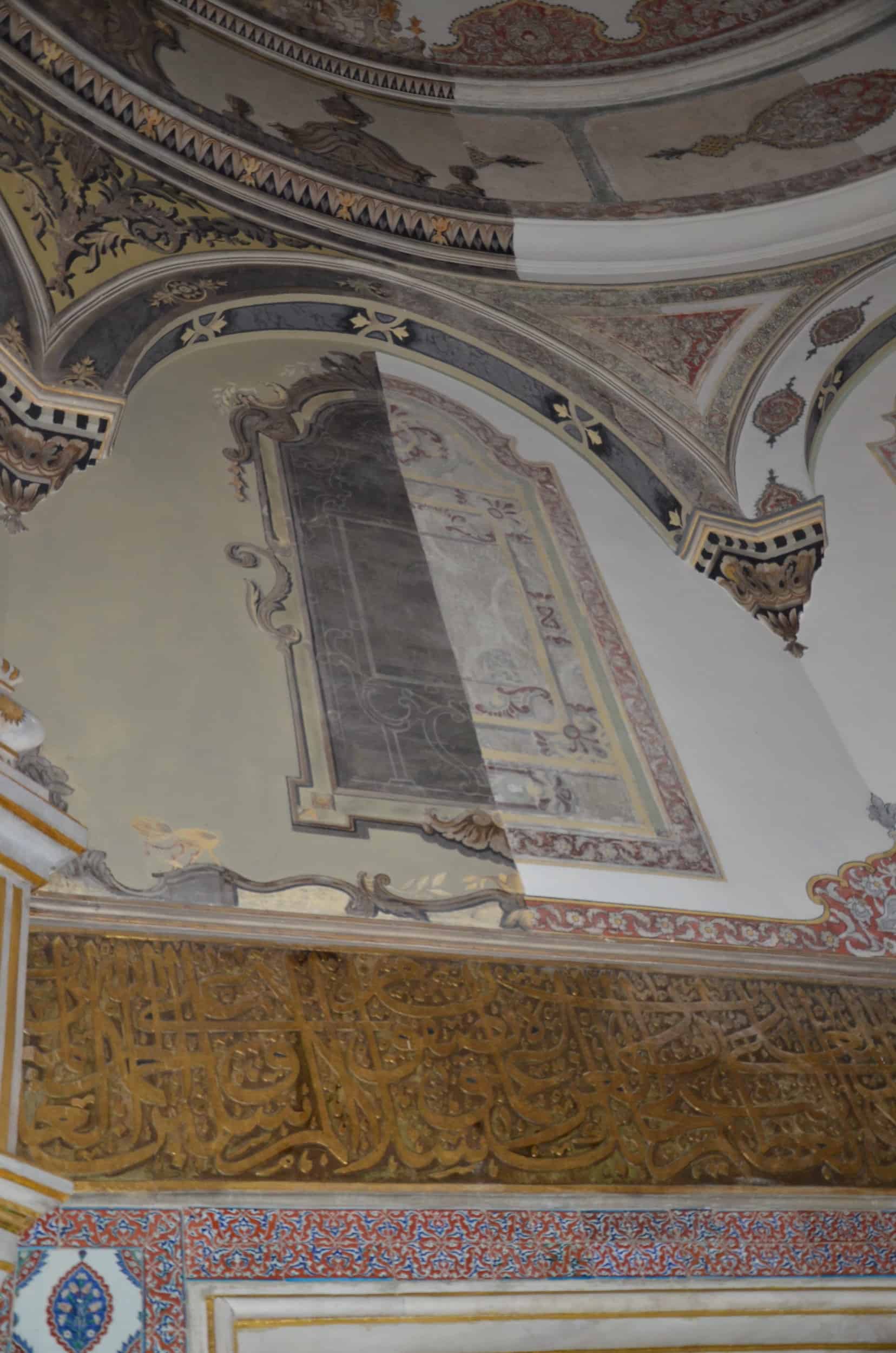 Partially restored artwork in the Tomb of Mustafa III