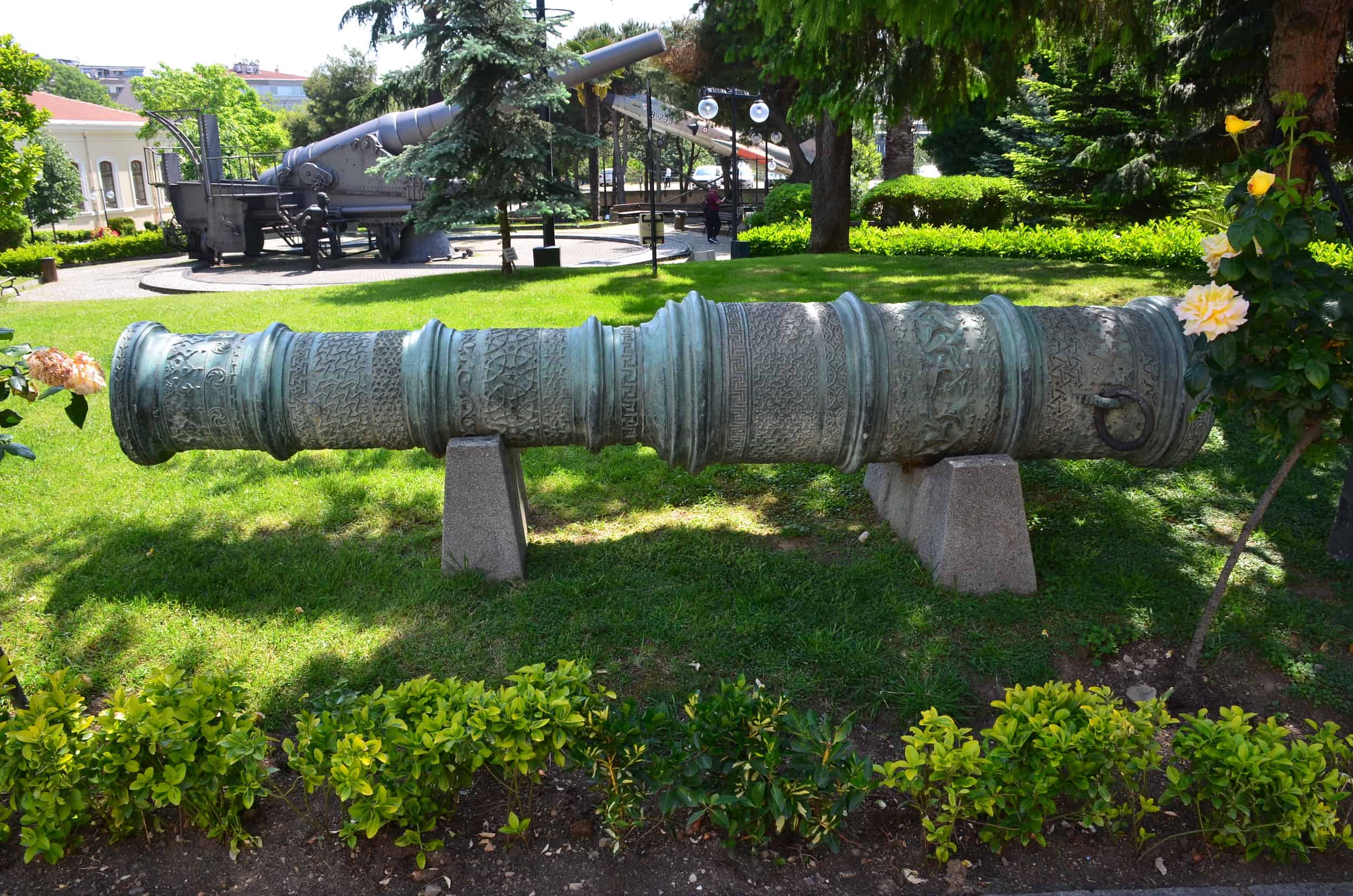 Decorative 15th century Ottoman bronze cannon at the Harbiye Military Museum in Istanbul, Turkey