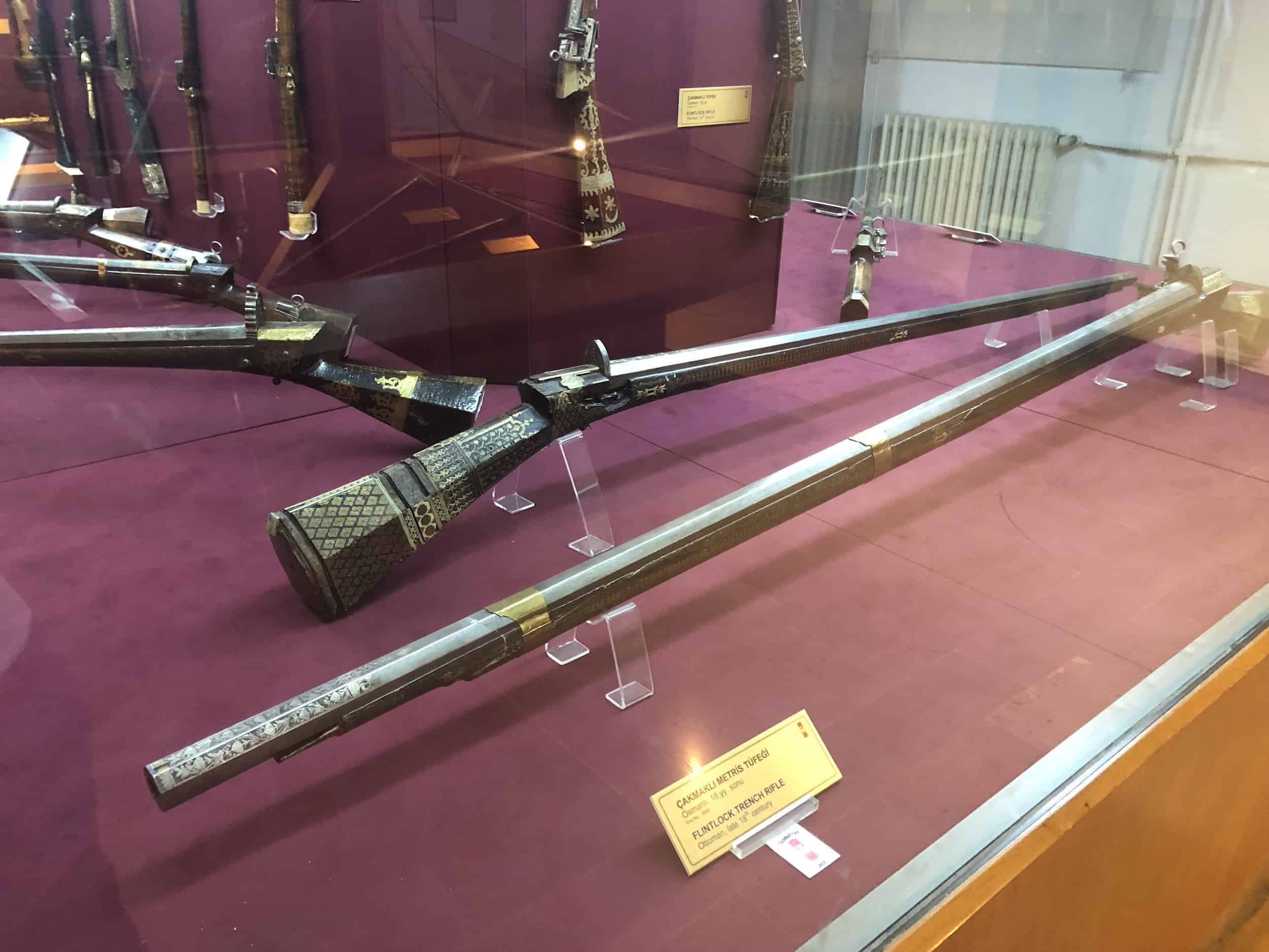 Flintlock rifles in Firearms Hall 2 at the Harbiye Military Museum in Istanbul, Turkey