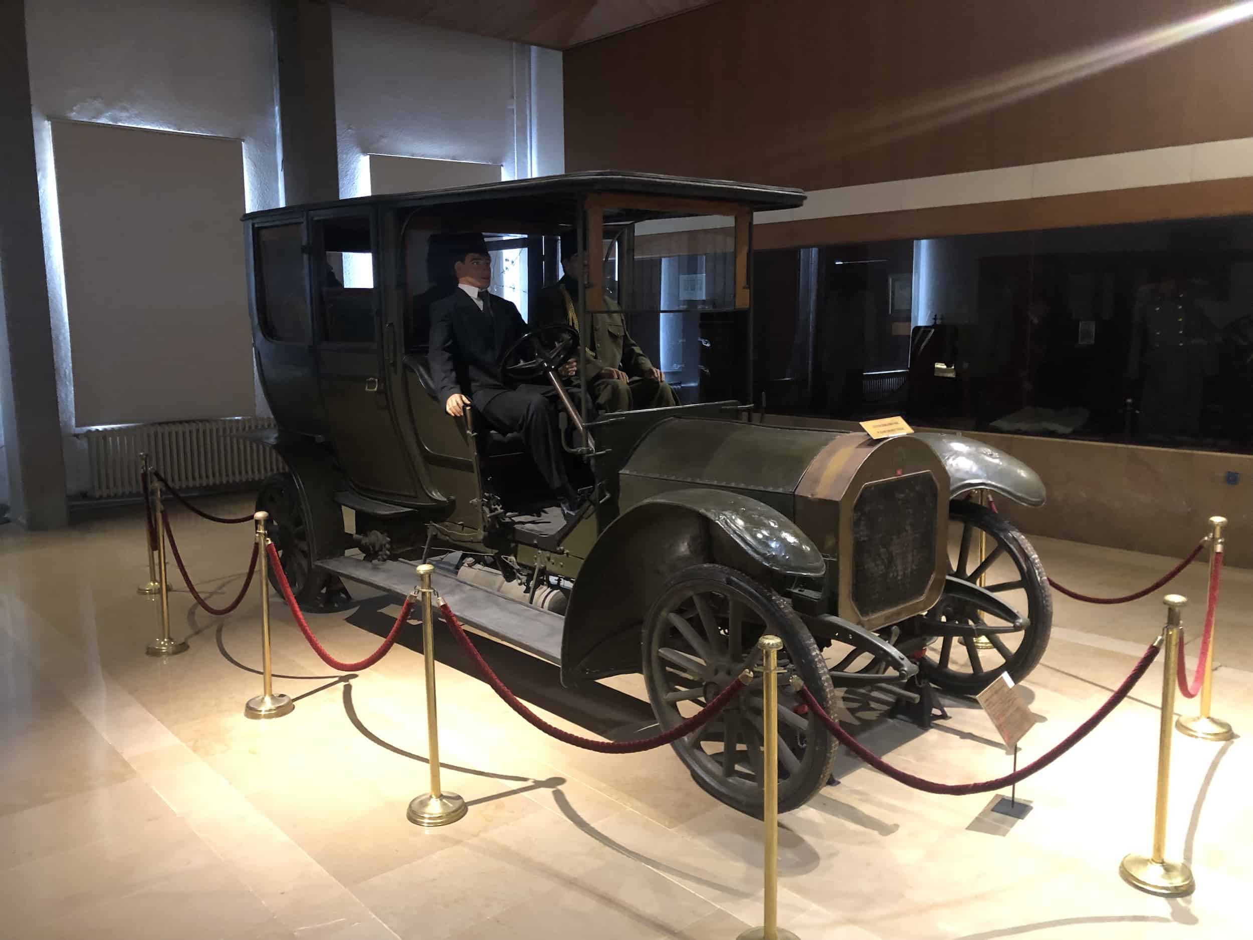 Car in which Mahmud Şevket Pasha was assassinated in the Mahmud Şevket Pasha Hall at the Harbiye Military Museum in Istanbul, Turkey