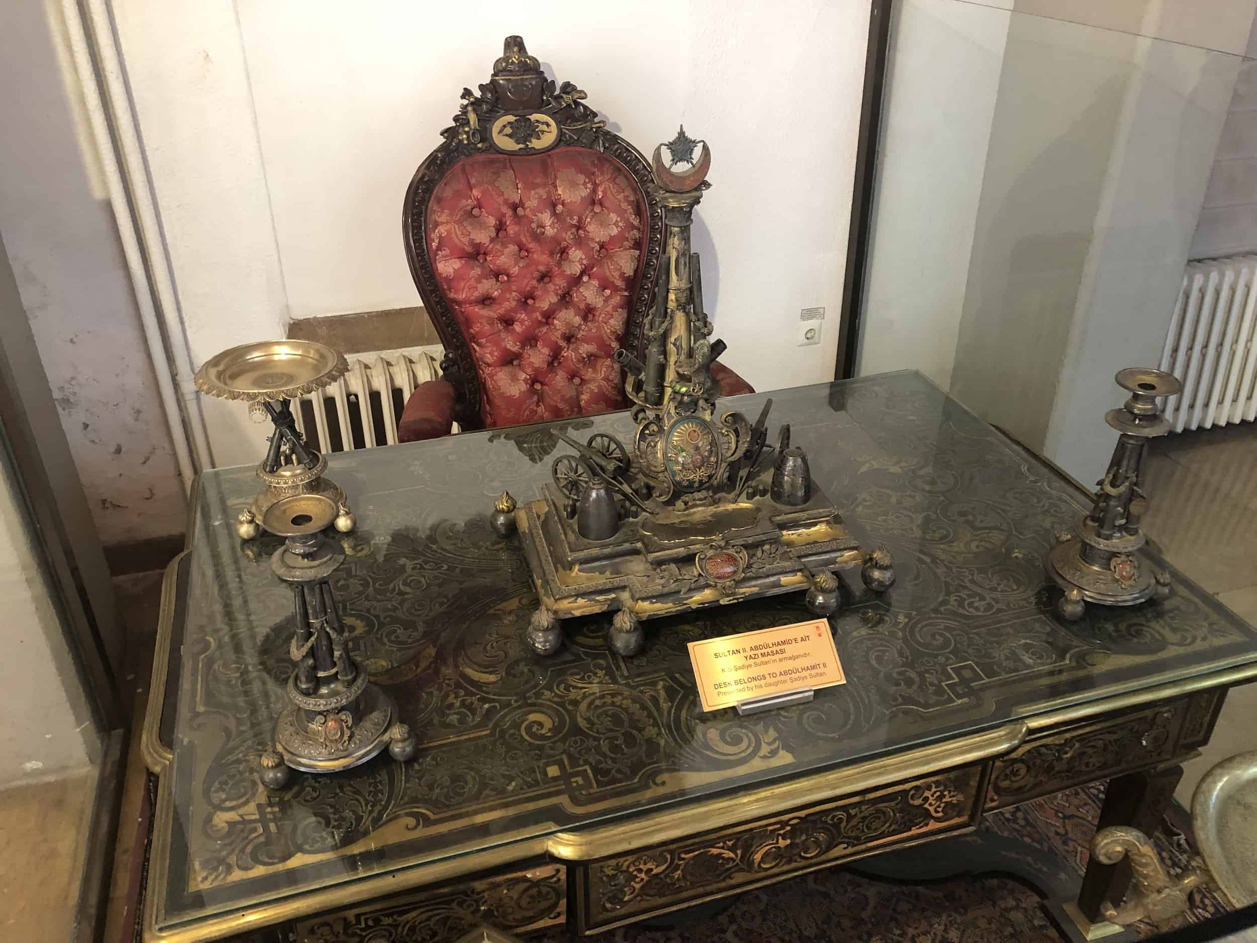 Desk belonging to Sultan Abdülhamid II in the Constitutional Period Hall at the Harbiye Military Museum in Istanbul, Turkey