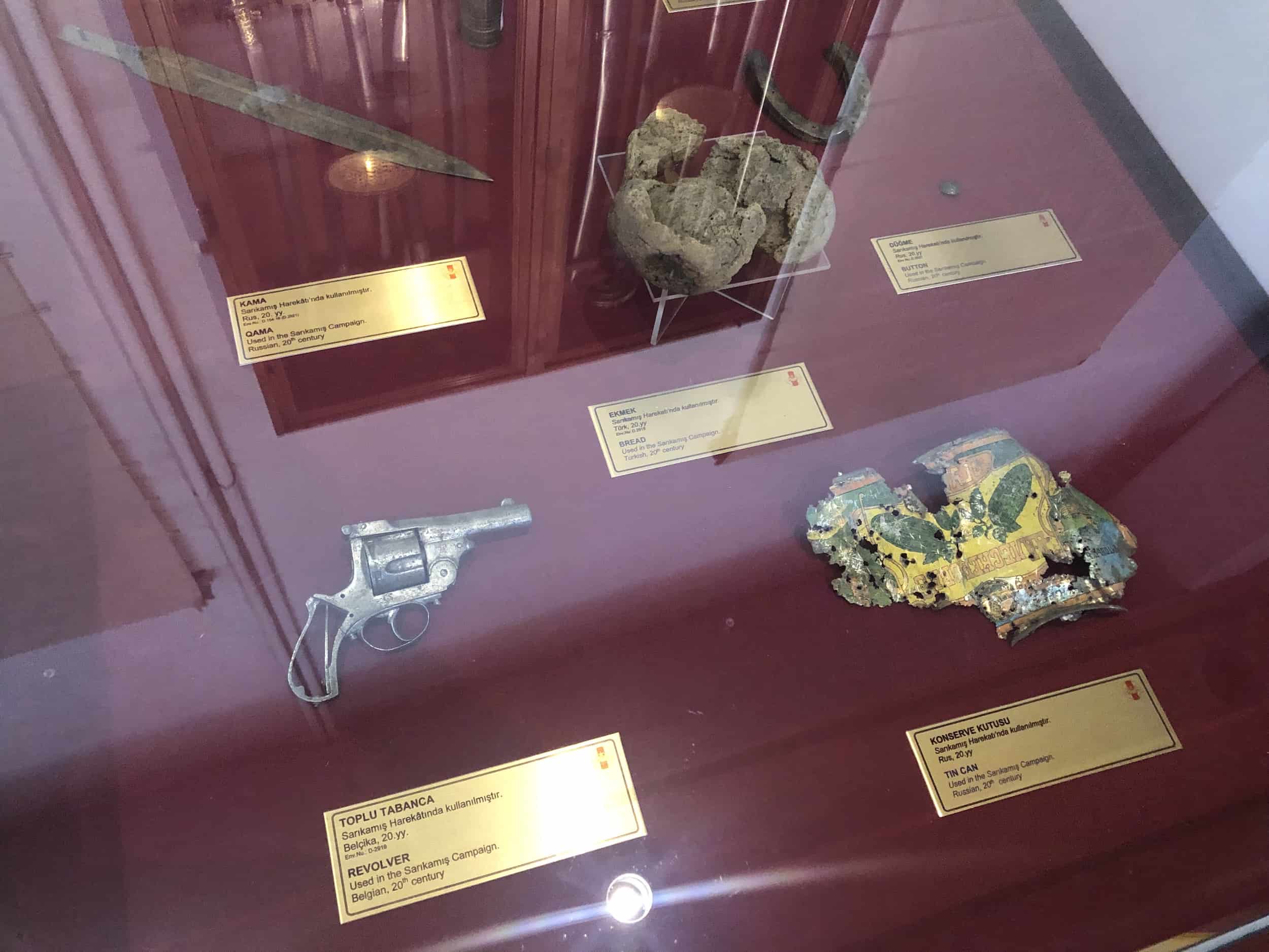 Artifacts from the Sarıkamış Campaign in the World War I Hall at the Harbiye Military Museum in Istanbul, Turkey