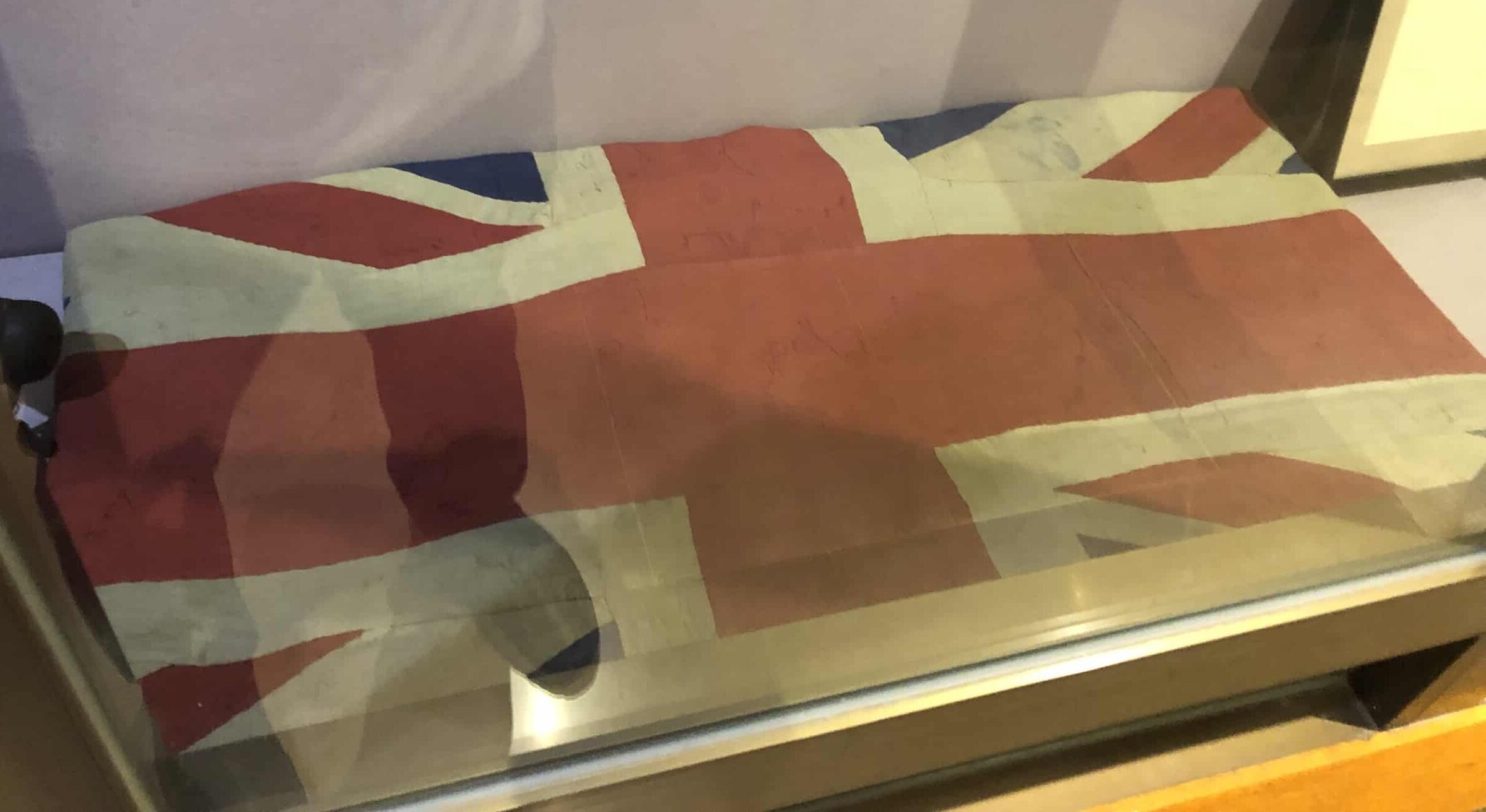 British flag captured in Iraq in the World War I Hall at the Harbiye Military Museum in Istanbul, Turkey