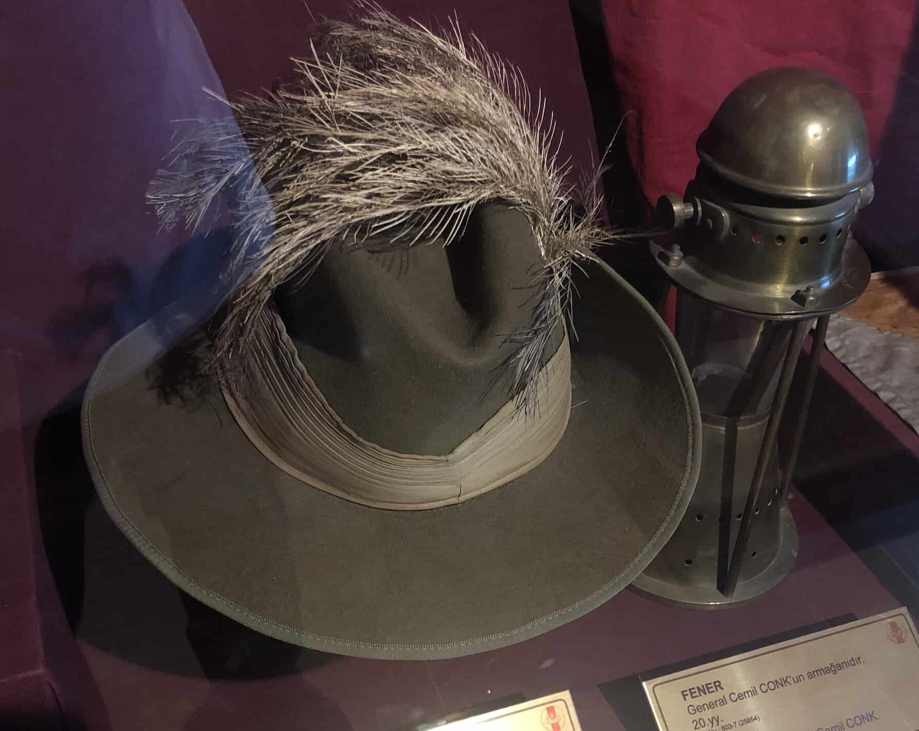 Hat used by an ANZAC soldier in the Battle of Dardanelles Hall at the Harbiye Military Museum in Istanbul, Turkey