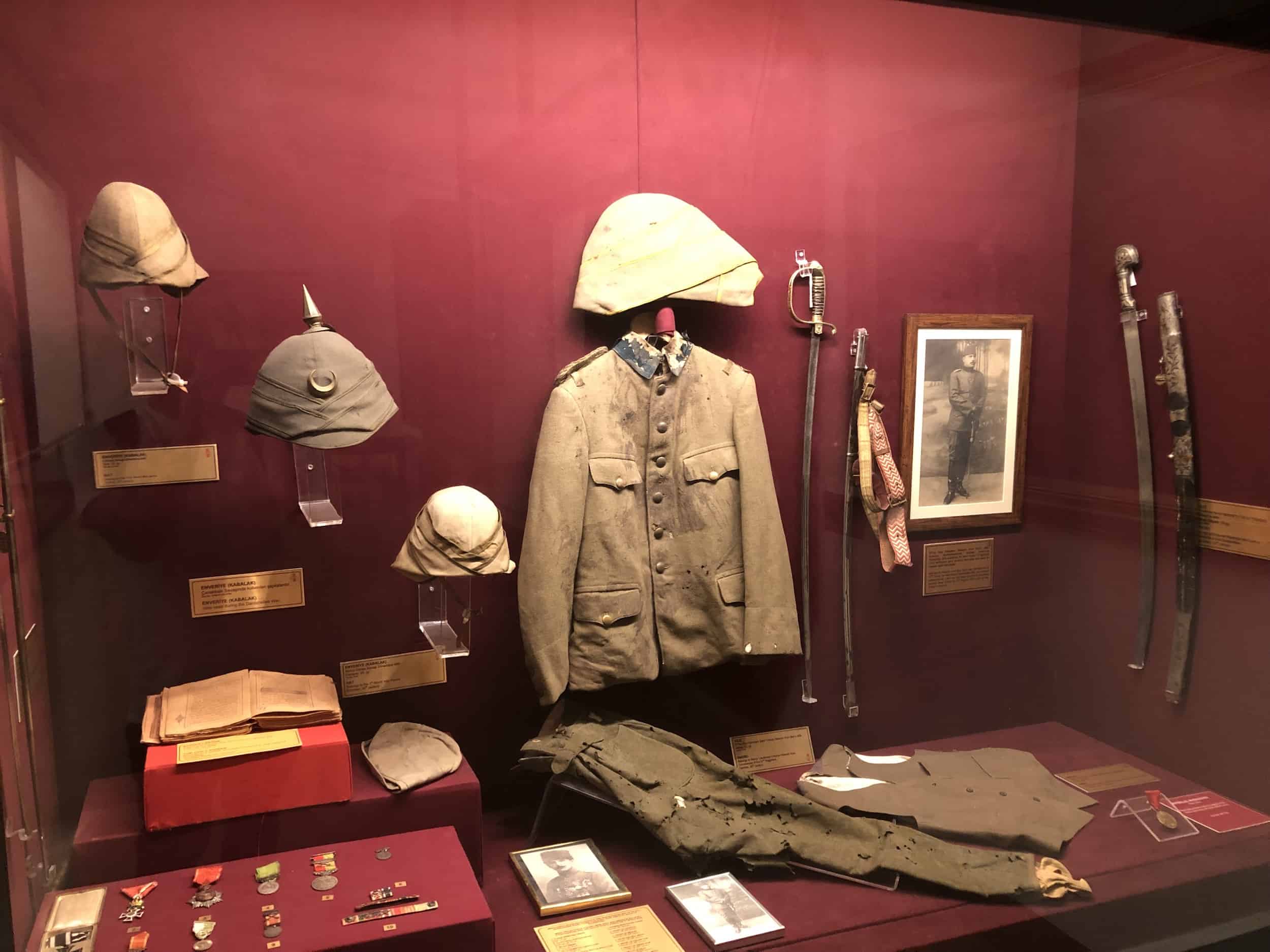 Ottoman Army artifacts in the Battle of Dardanelles Hall at the Harbiye Military Museum in Istanbul, Turkey