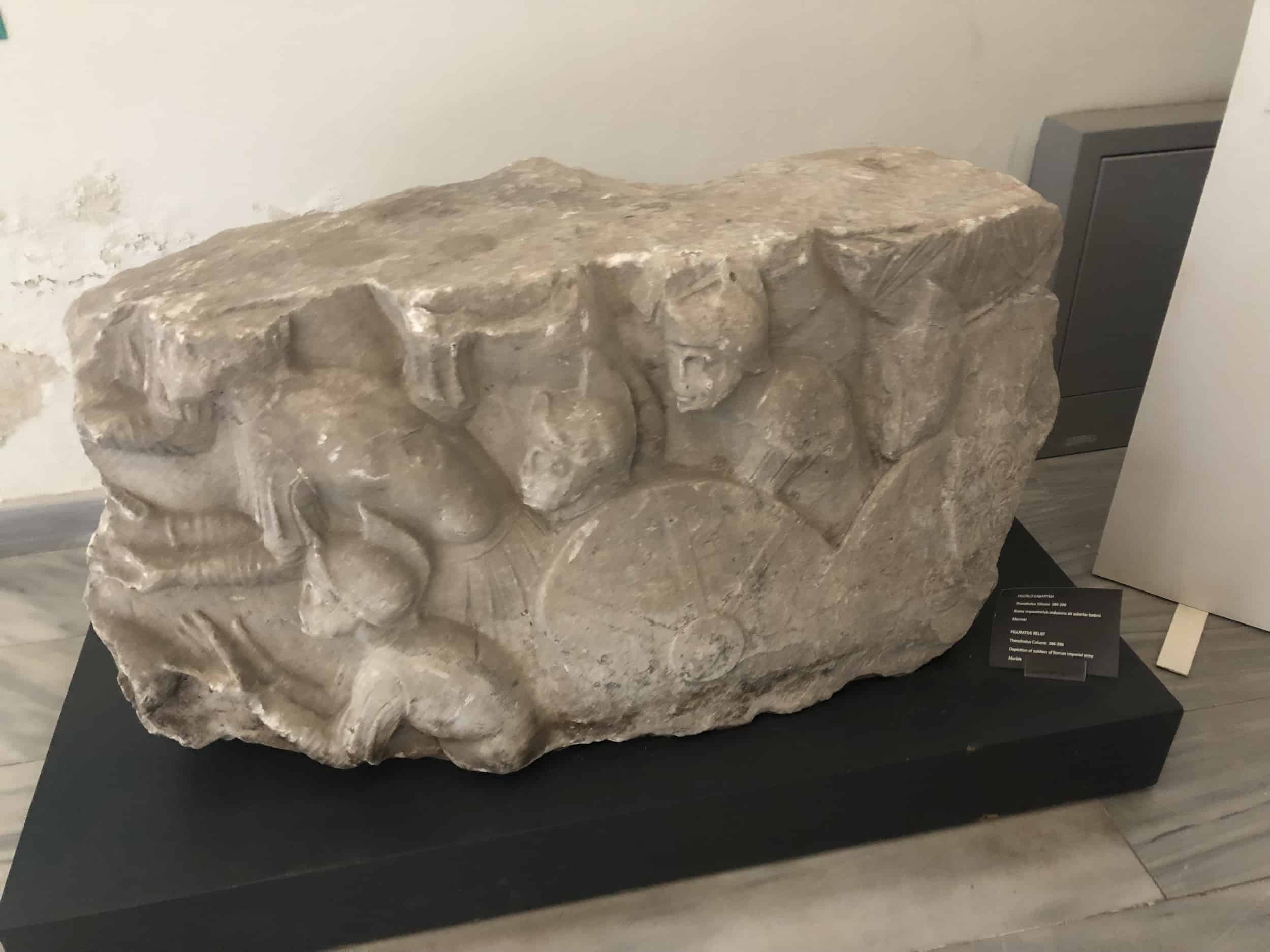 Fragment from the triumphal arch of the Forum of Theodosius at the Bayezid II Hamam (Bayezid II Turkish Bath Cultural Museum) in Beyazıt, Istanbul, Turkey