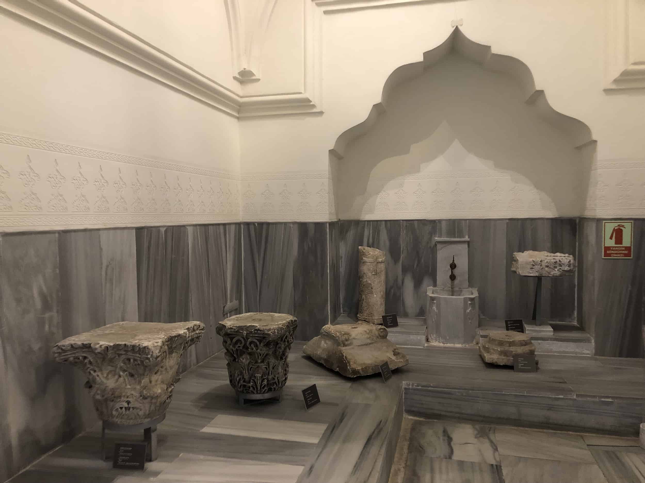 Archaeological items in the women's warm room at the Bayezid II Hamam (Bayezid II Turkish Bath Cultural Museum) in Beyazıt, Istanbul, Turkey