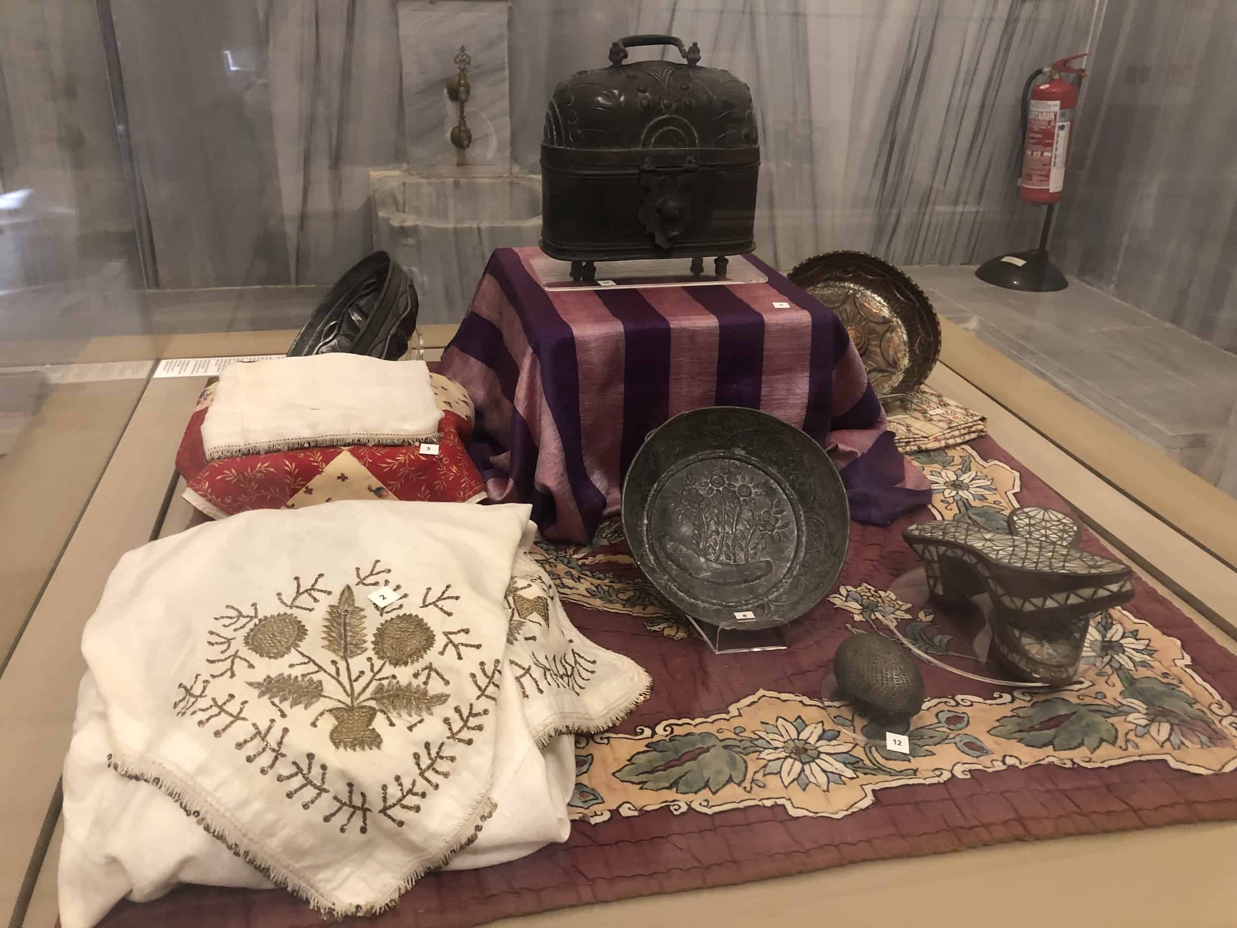 Ethnographic items in the men's hot room at the Bayezid II Hamam (Bayezid II Turkish Bath Cultural Museum) in Beyazıt, Istanbul, Turkey