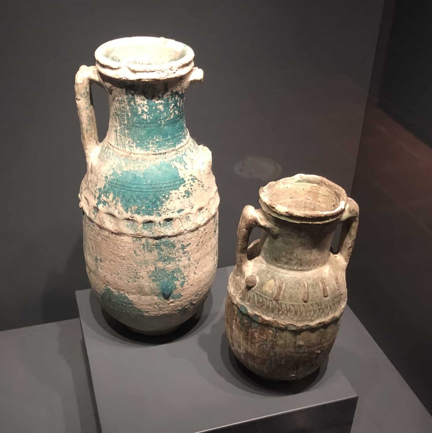 Pottery jars from the Umayyad period at the Museum of Turkish and Islamic Arts in Istanbul, Turkey
