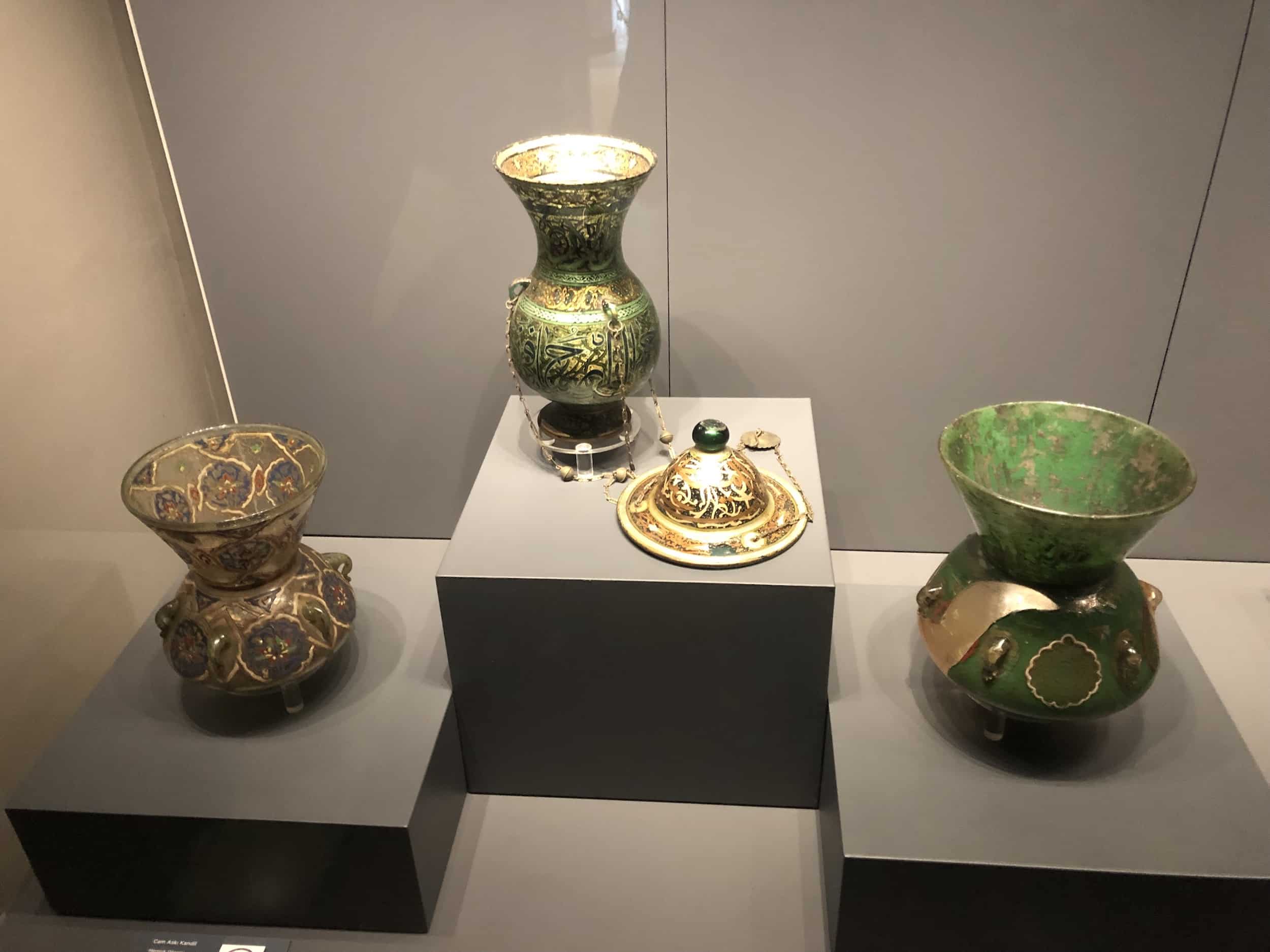 Glass artifacts from the Mamluk period at the Museum of Turkish and Islamic Arts in Istanbul, Turkey