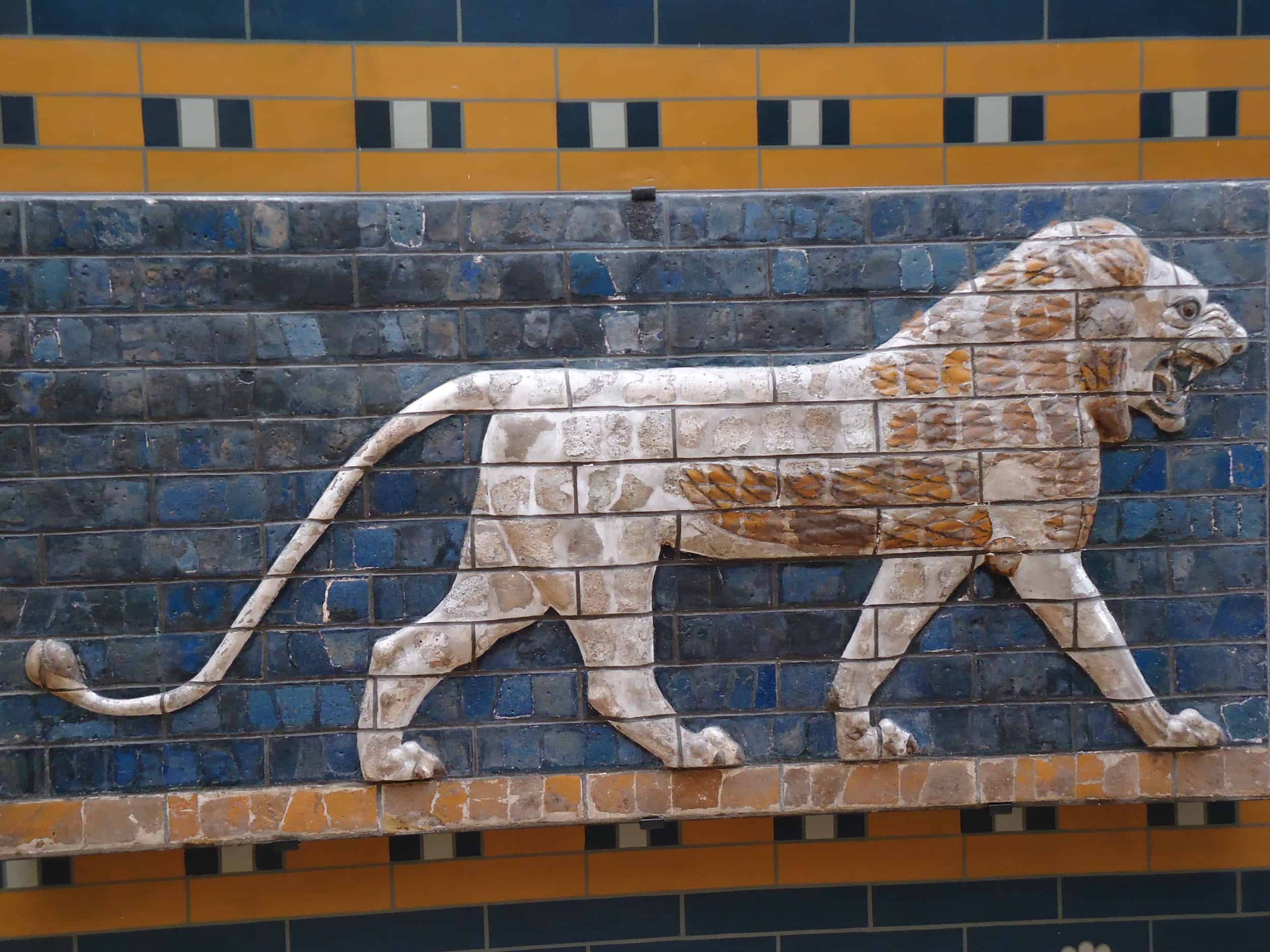 Glazed brick panel from the Processional Way to the Ishtar Gate in Babylon at the Museum of the Ancient Orient at the Istanbul Archaeology Museums in Istanbul, Turkey