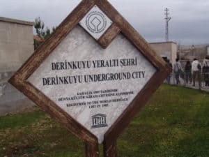 UNESCO listing at the Derinkuyu Underground City in Cappadocia, Turkey