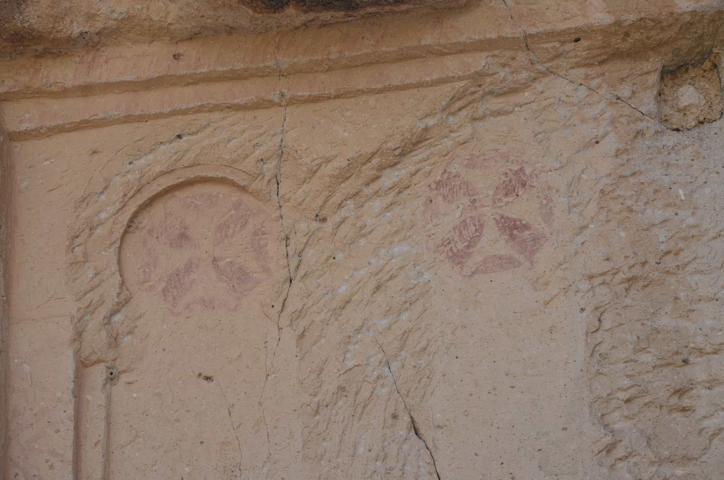 Crosses on the entrance to the upper room of the hall at Keşlik Monastery in Cappadocia, Turkey