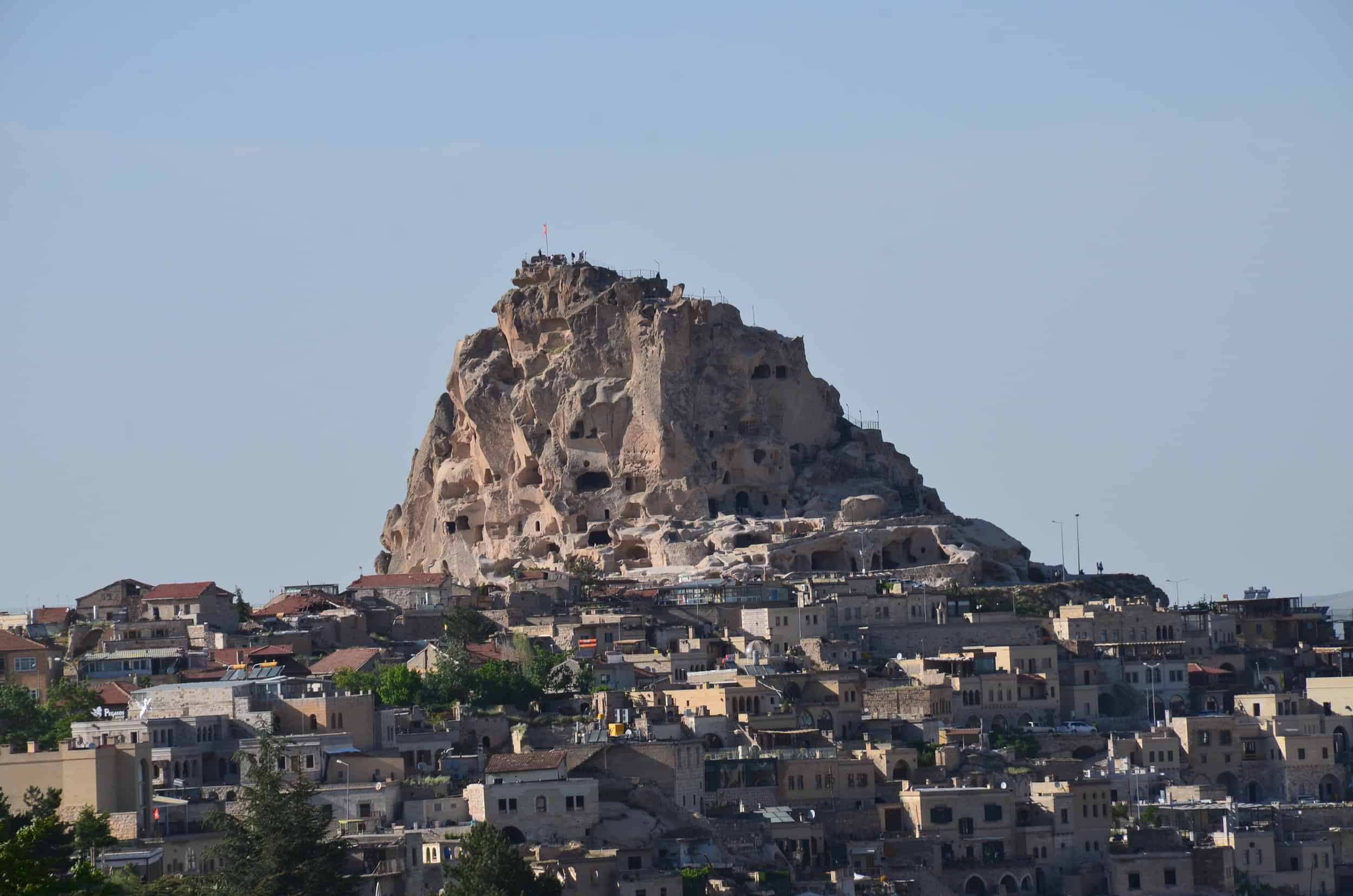 View of Üçhisar Castle from Pigeon Valley in Cappadocia, Turkey