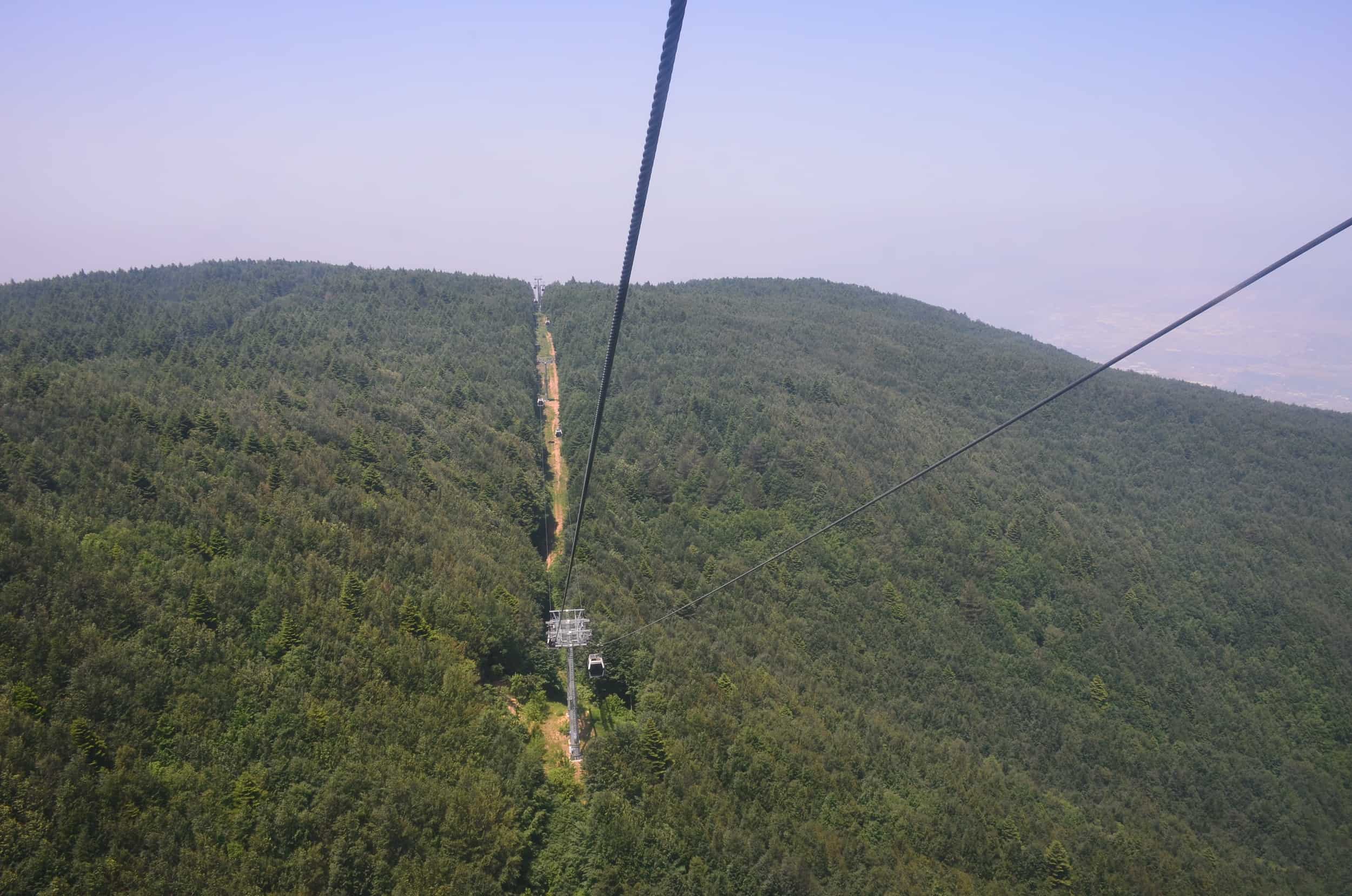 Riding the cable car at Uludağ National Park in Bursa, Turkey