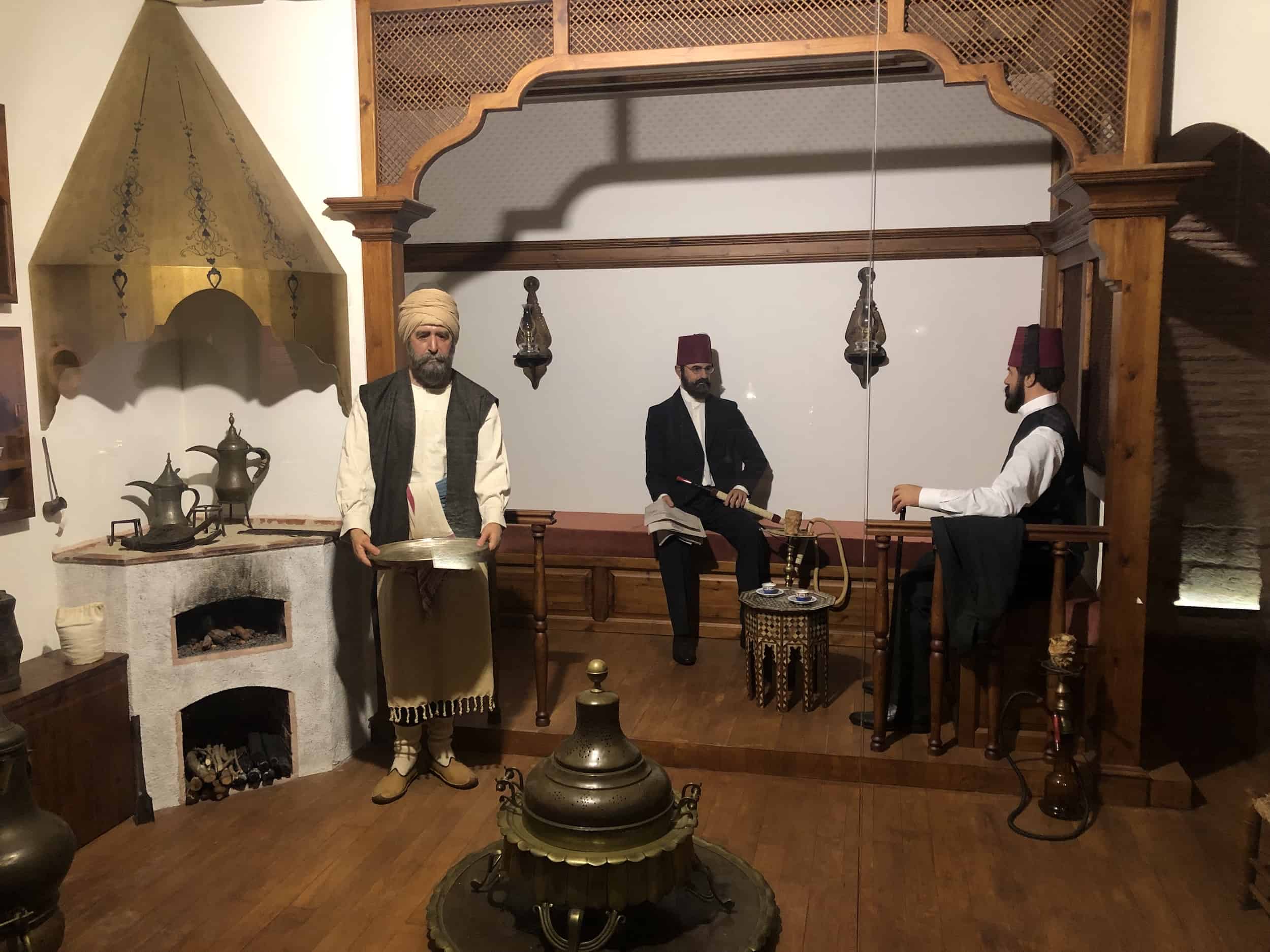 Coffee house in the ethnographic collection at the Museum of Turkish and Islamic Arts in Istanbul, Turkey