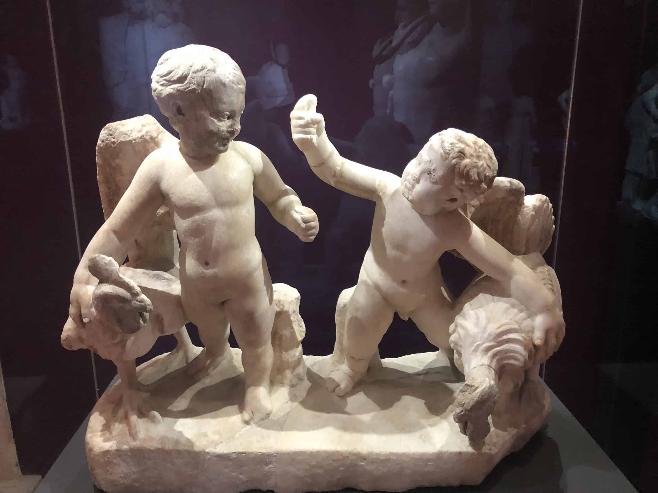 Erotes cockfighting; marble; 2nd century; Tarsus