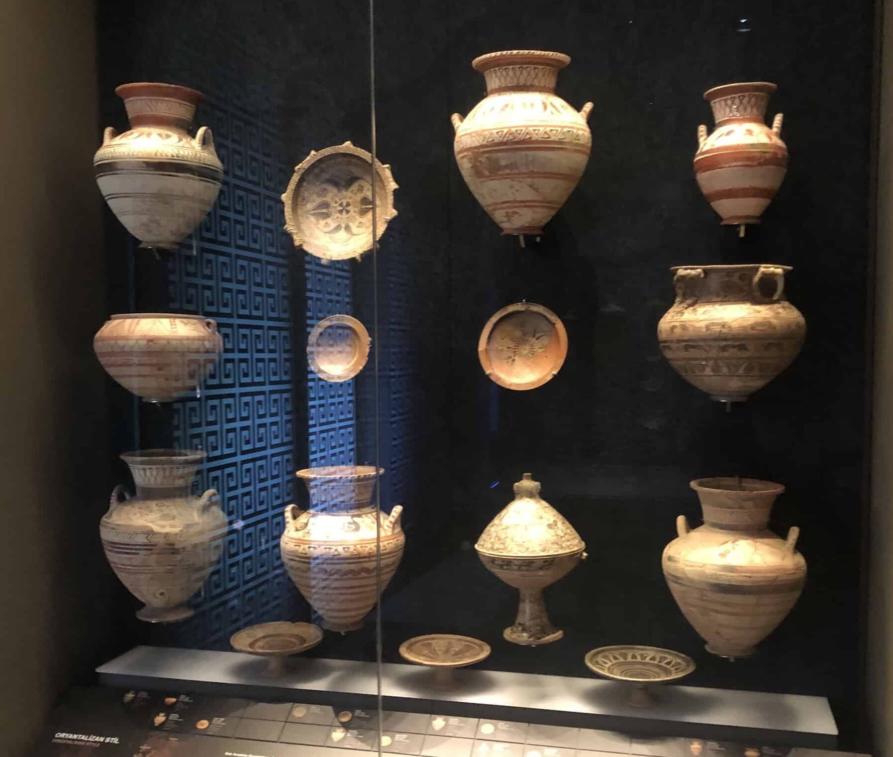 Orientalizing style pottery at the Istanbul Archaeology Museum in Istanbul, Turkey