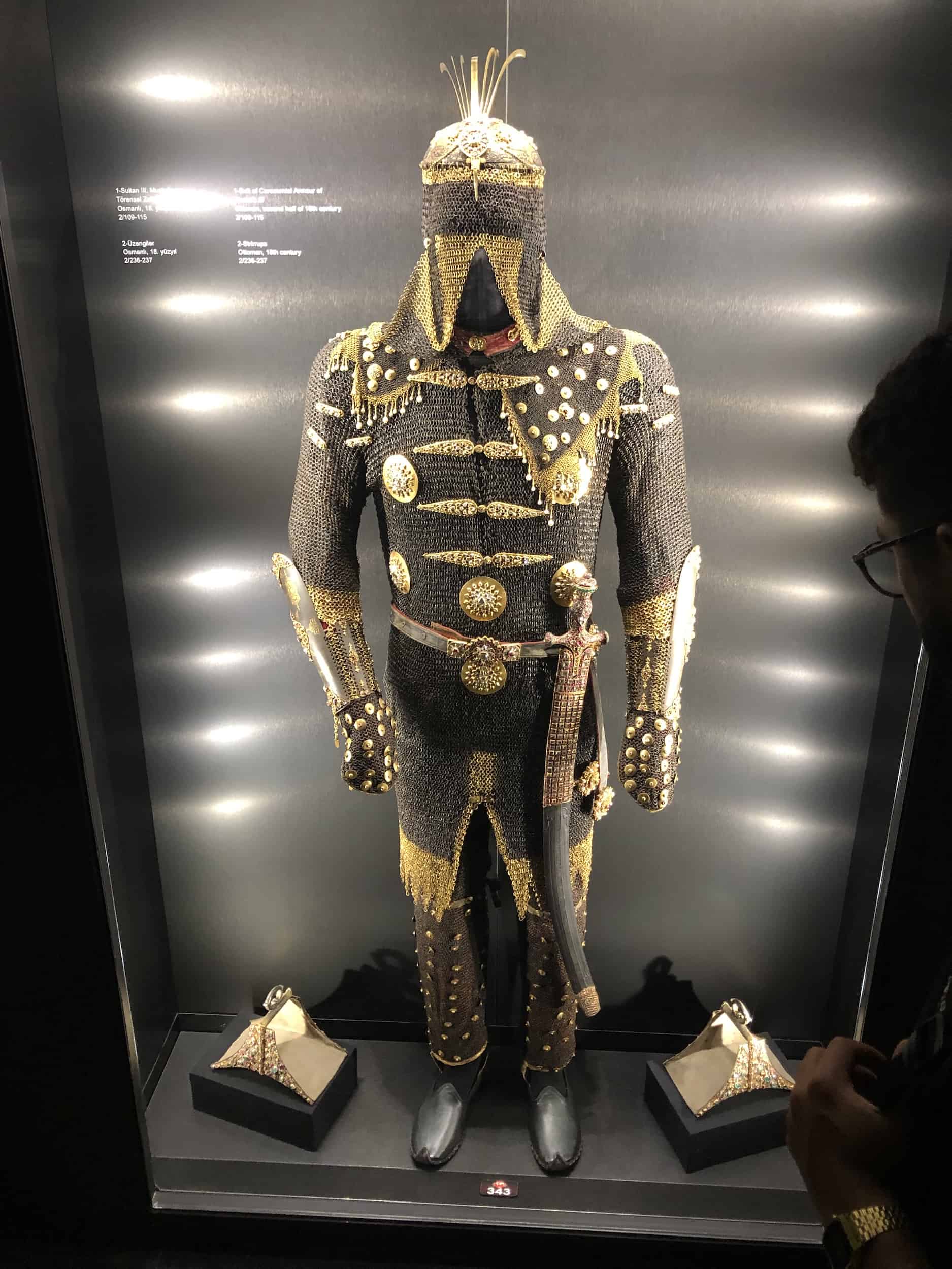 Ceremonial armor of Sultan Mustafa III; Ottoman; 18th century in the weapons collection at Topkapi Palace in Istanbul, Turkey