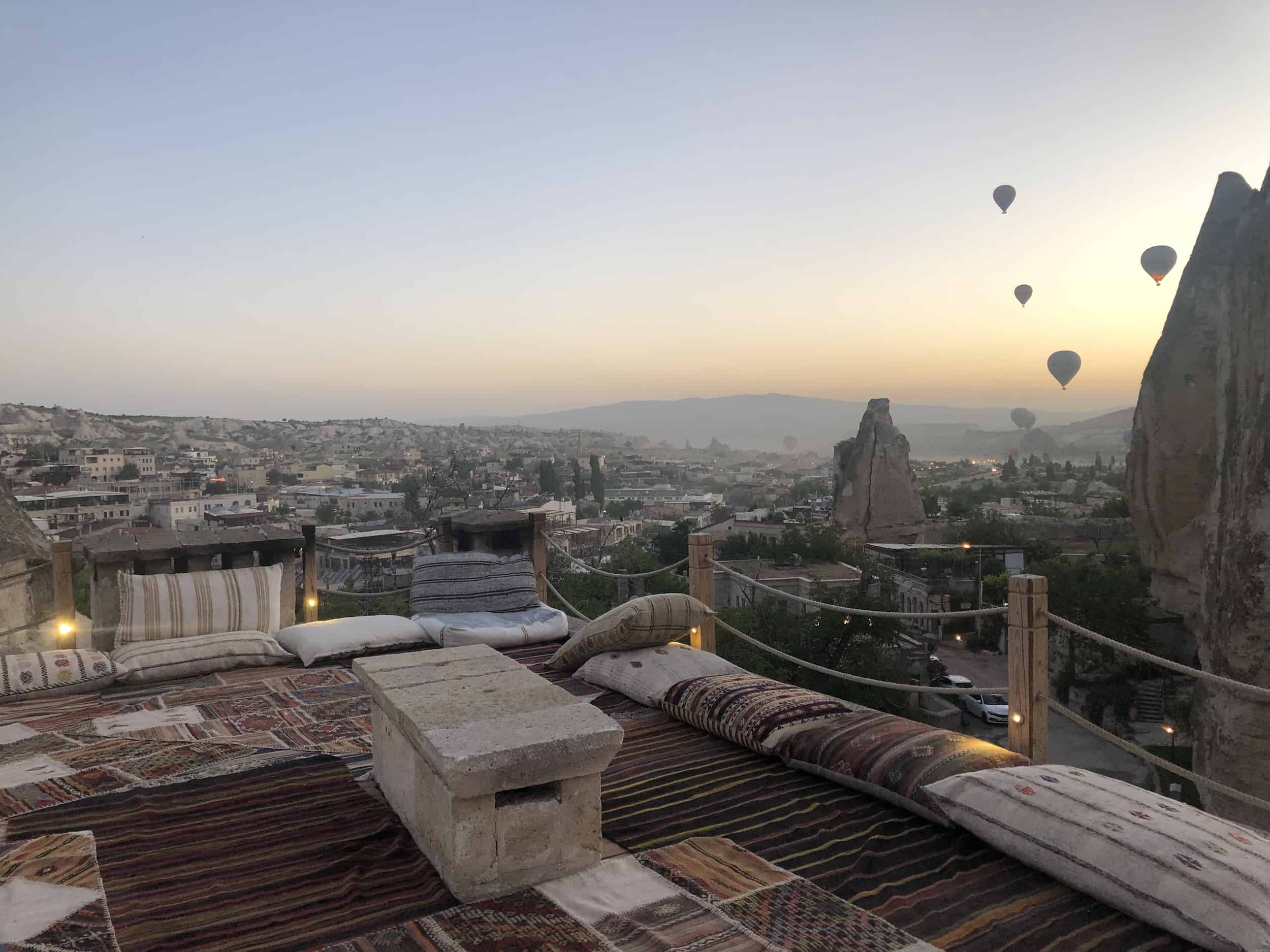 Balloon viewing platform at Anatolian Houses in Göreme, Cappadocia, Turkey