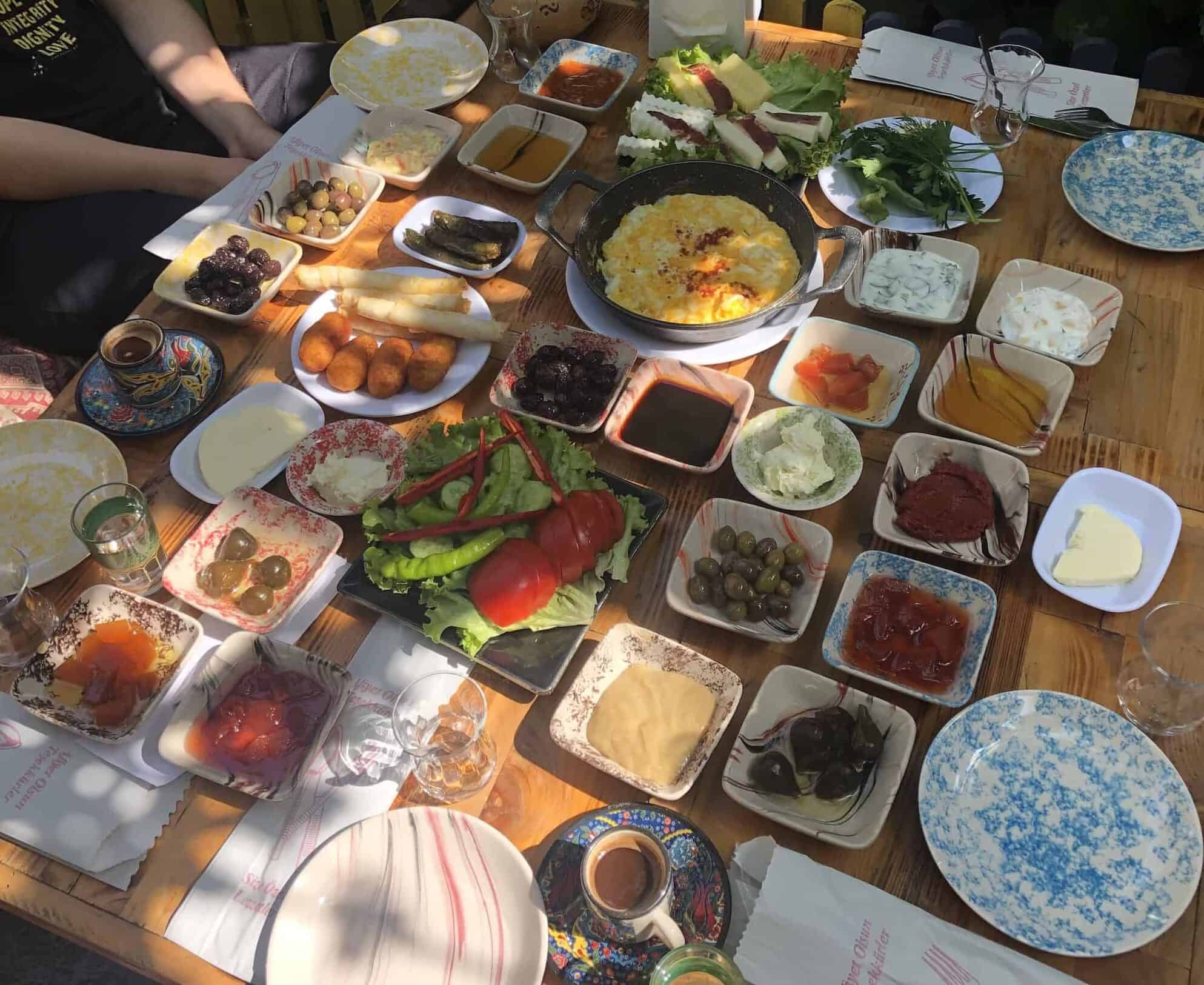 Turkish breakfast at the Kadı Efendi Konağı in Cumalıkızık, Bursa, Turkey