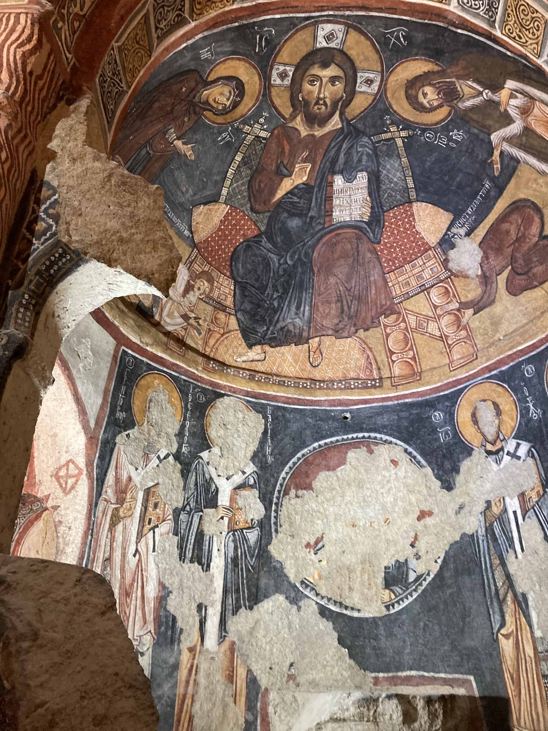 Central apse of the Dark Church at Göreme Open Air Museum in Cappadocia, Turkey