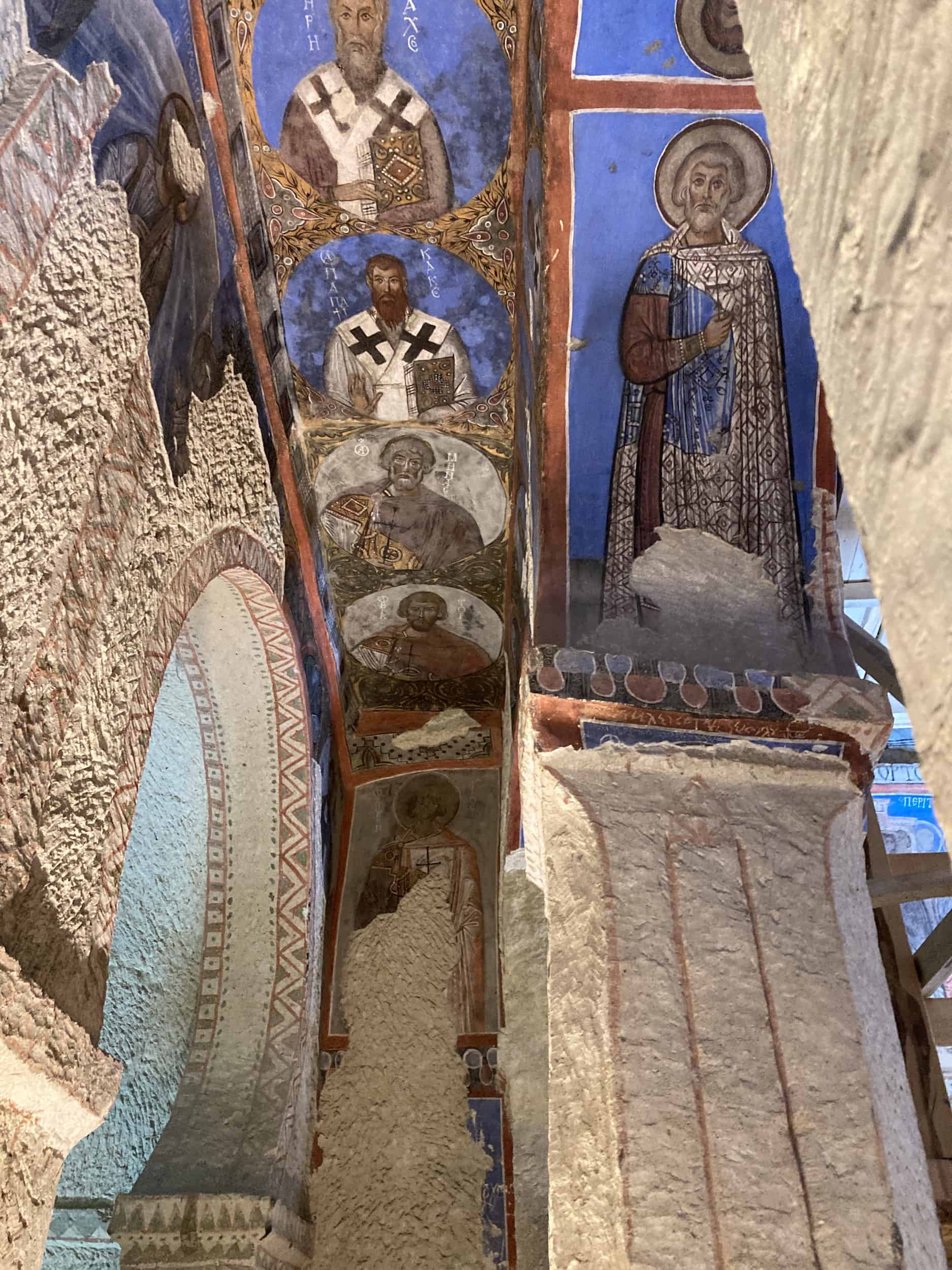 Frescoes of saints at Buckle Church at Göreme Open Air Museum in Cappadocia, Turkey