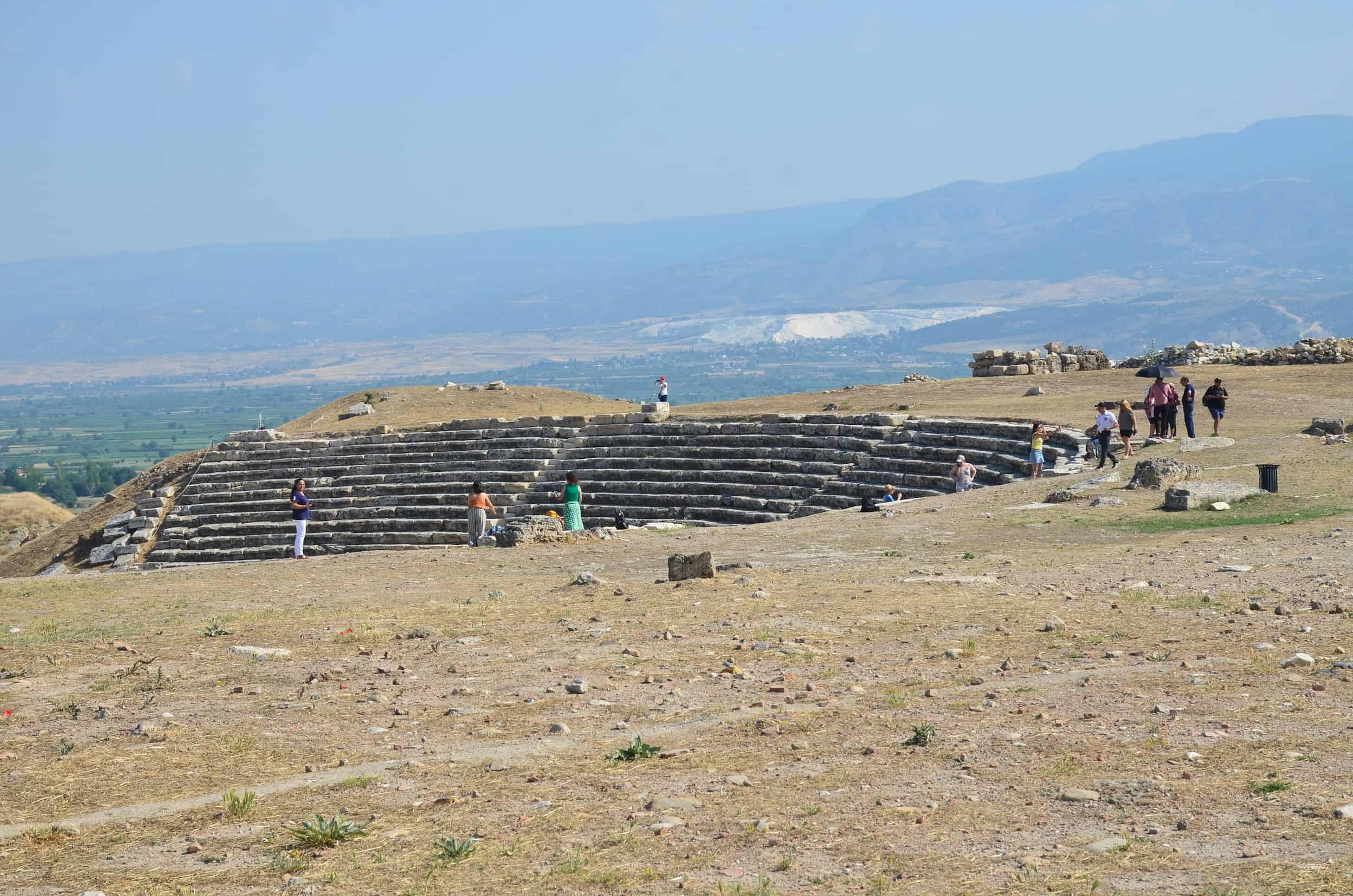 View of the travertine terraces of Pamukkale from the West Theatre